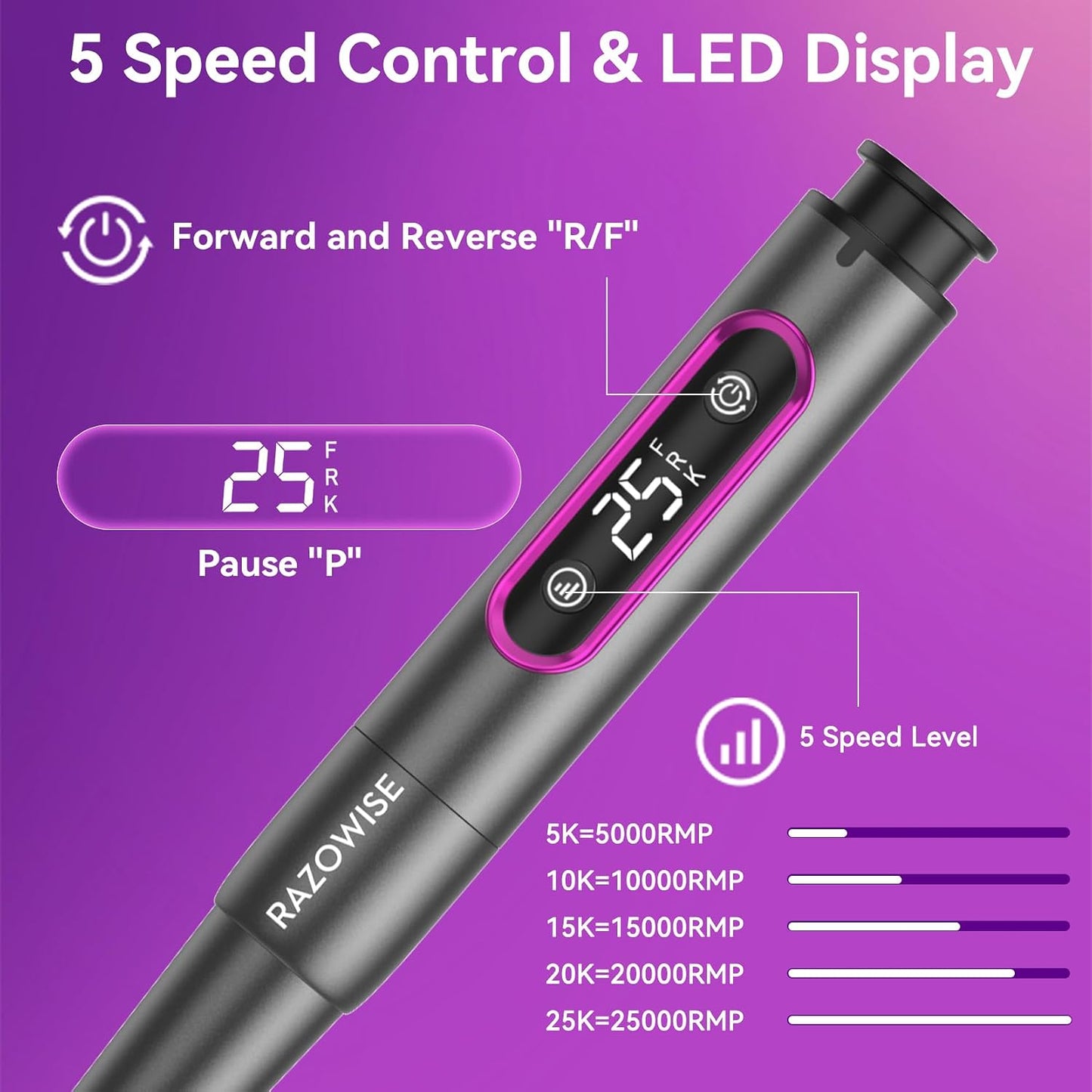 Electric Nail Drill - Professional 12-in-1 Efile for Acrylic & Gel Nails | Portable, Rechargeable, 5 Speeds, Grey