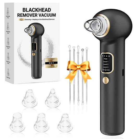 Blackhead Remover Pore Vacuum with Heating - Blackhead Extractor with 3 Adjustable Suction Levels, 5 Probes - Blackhead Remover Tools for Women & Men (Black)