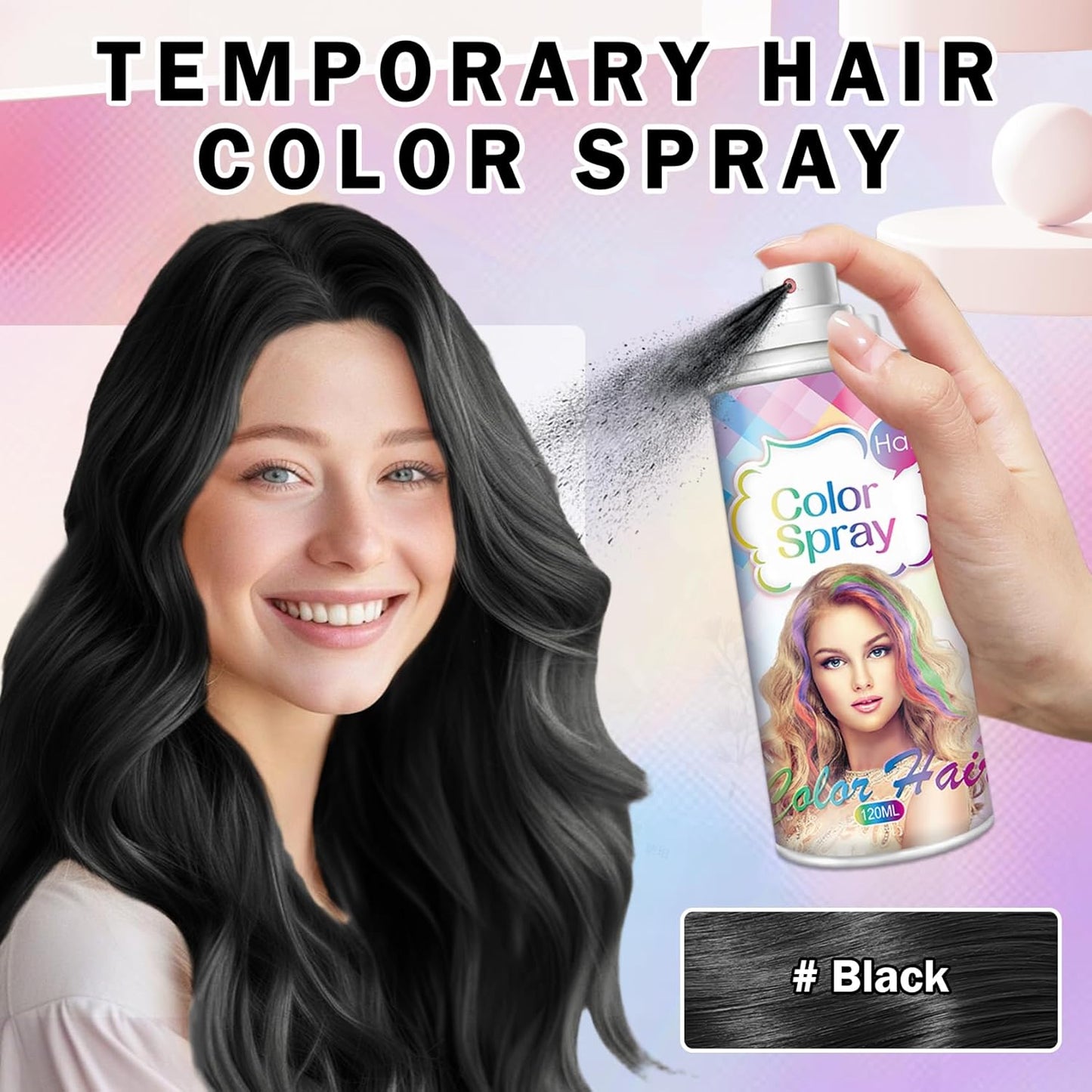 Temporary Hair Color Spray - Washable Black Hair Dye for Women | 120ML | Perfect for Christmas & Halloween