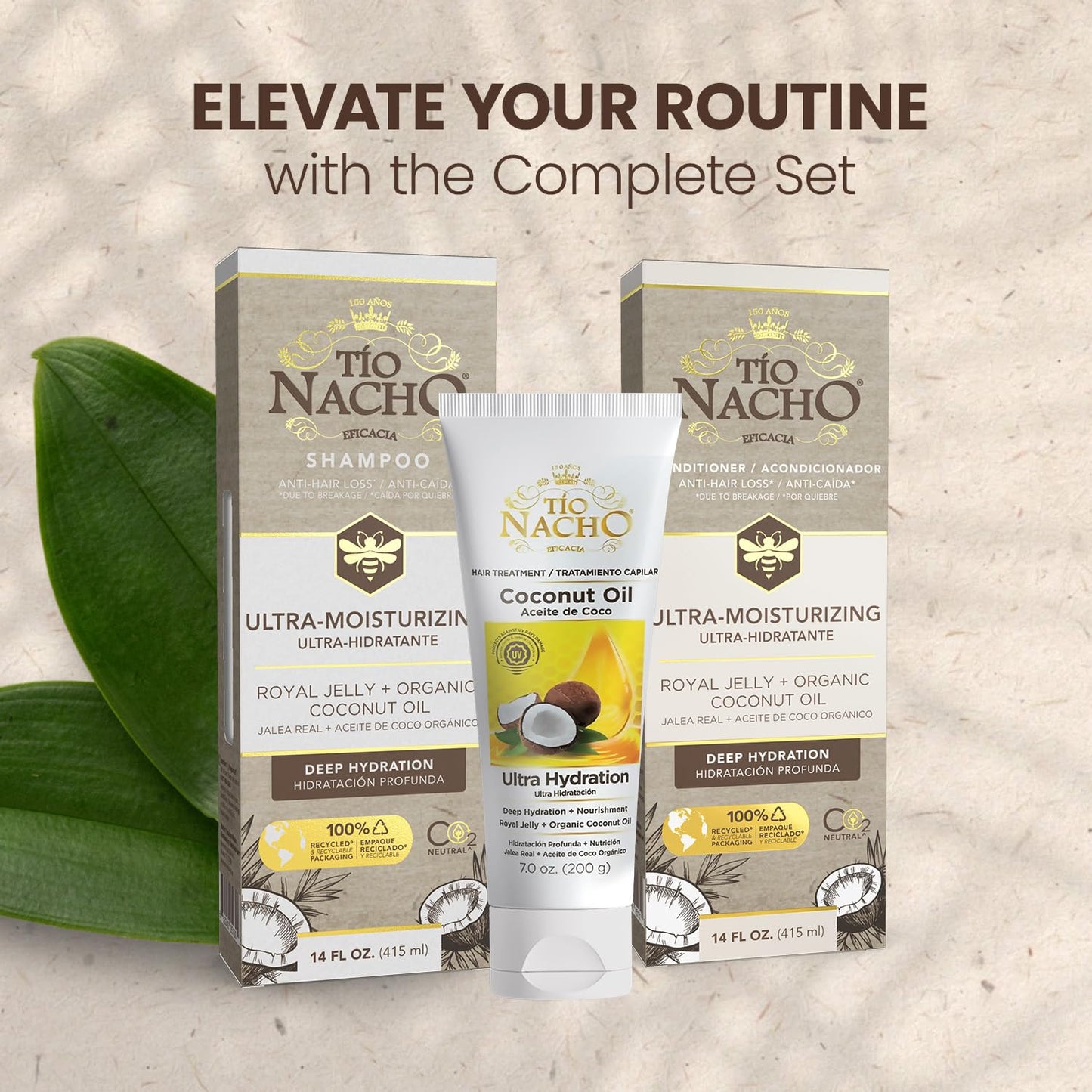 Tio Nacho Ultra-Moisturizing Shampoo, Conditioner and Treatment Set with Royal Jelly and Coconut Oil – Hydrating Hair Care for Dry Hair, Frizz Control & Anti Hair Loss (3pc Bundle)