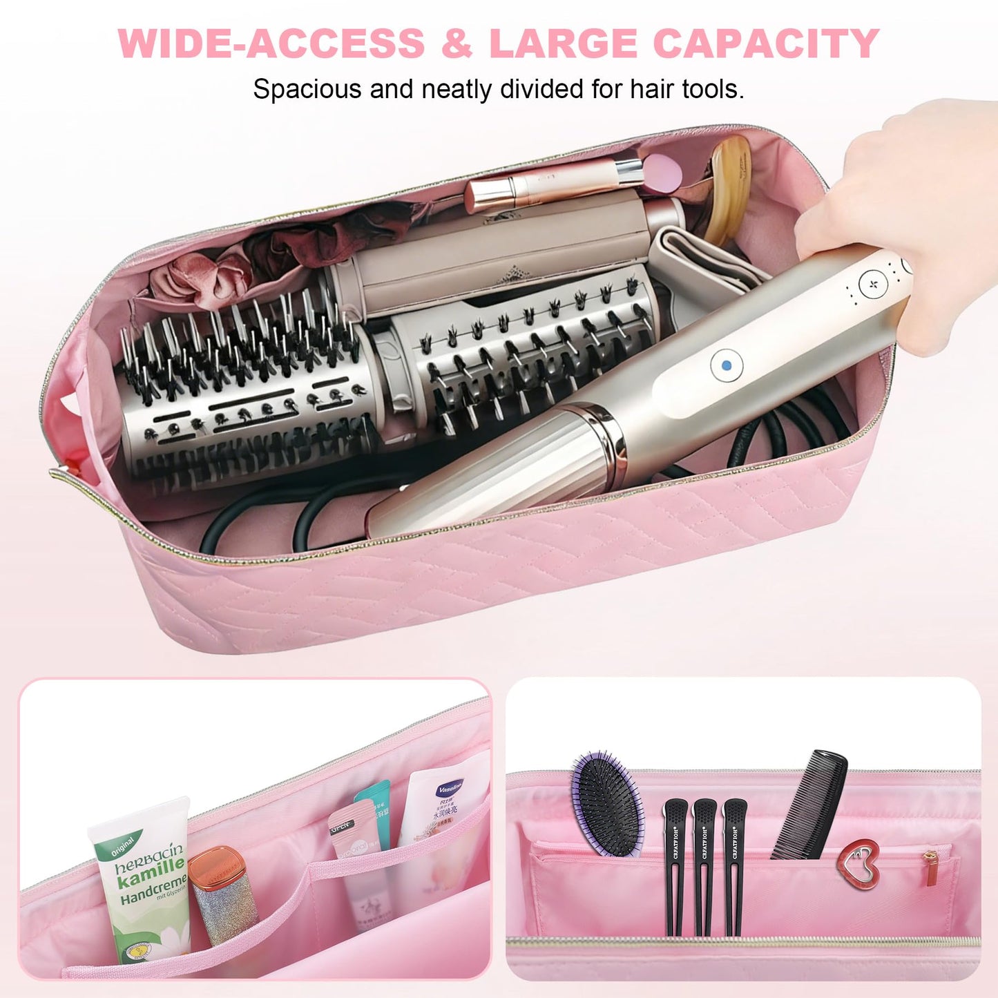 Lacdo Shark FlexStyle Case for Shark Flexstyle Hair Dryer, Dyson Airwrap Travel Carrying Case Hair Tools Travel Bag Flat Curling Iron Organizer Essential for Women, Pink