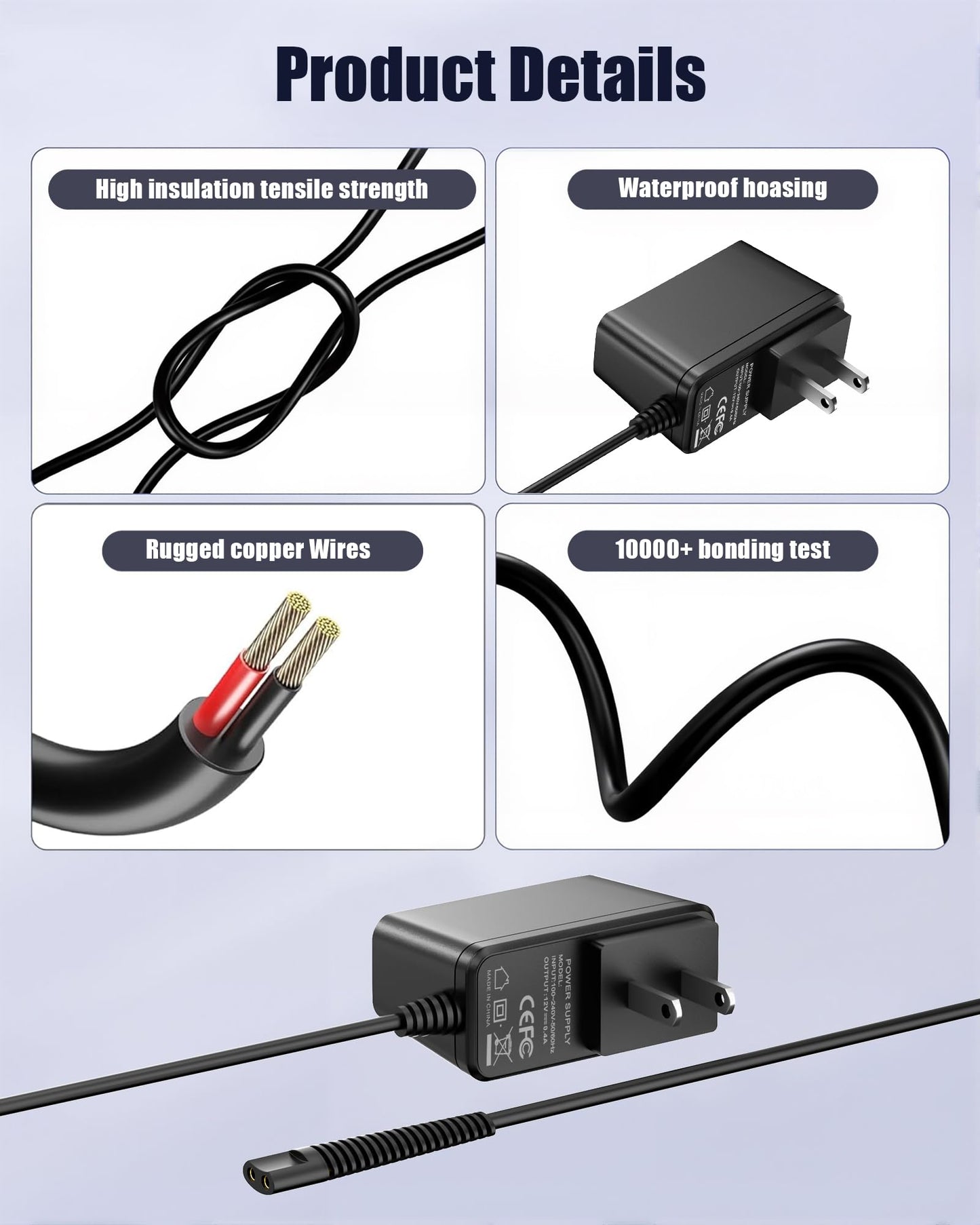 Charger Replacement for Braun Charger, 12V Power Cord Compatible with Braun Shaver Series 3/5/7/9/1/6/8, for Razor 3040S 340S 740S 7865 9290cc 9095cc and more models