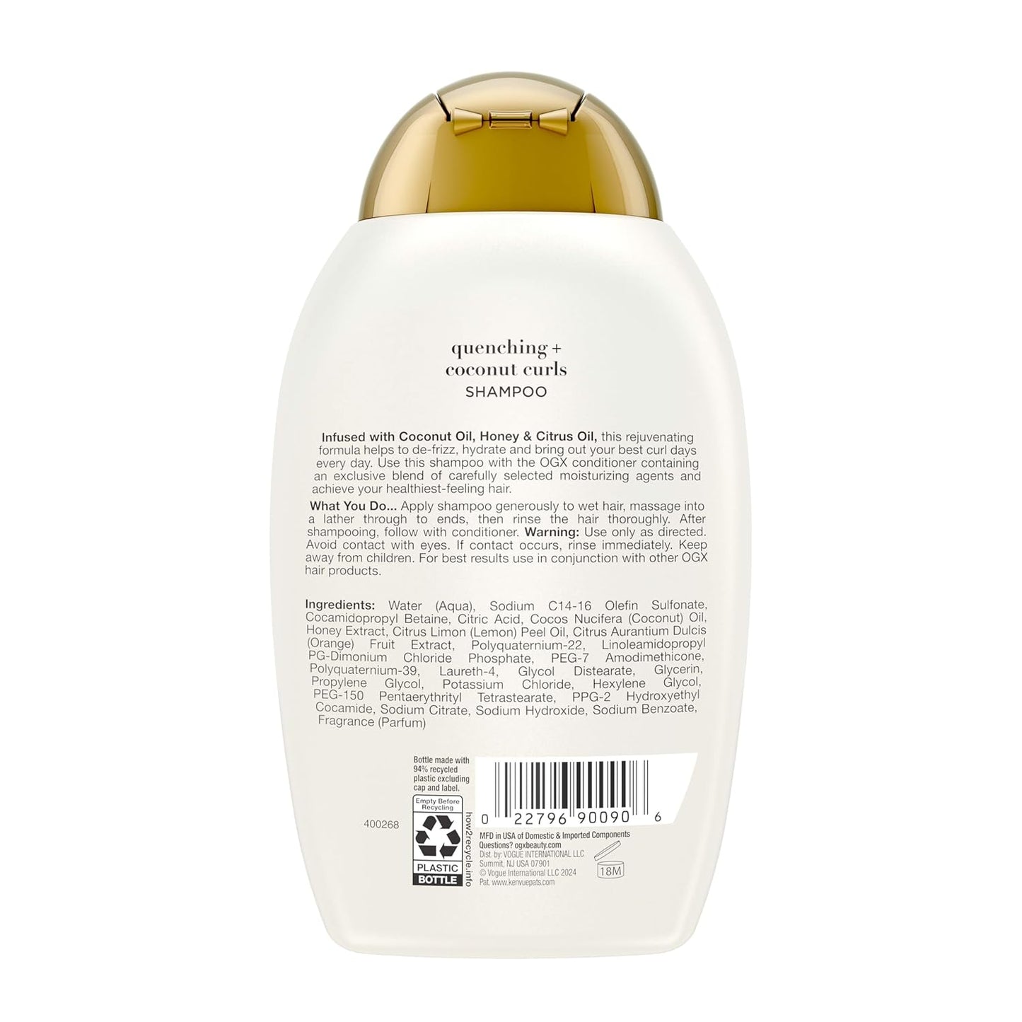 OGX Curl-Defining Shampoo - Hydrating Coconut Oil & Honey for Curly Hair | 13 fl oz