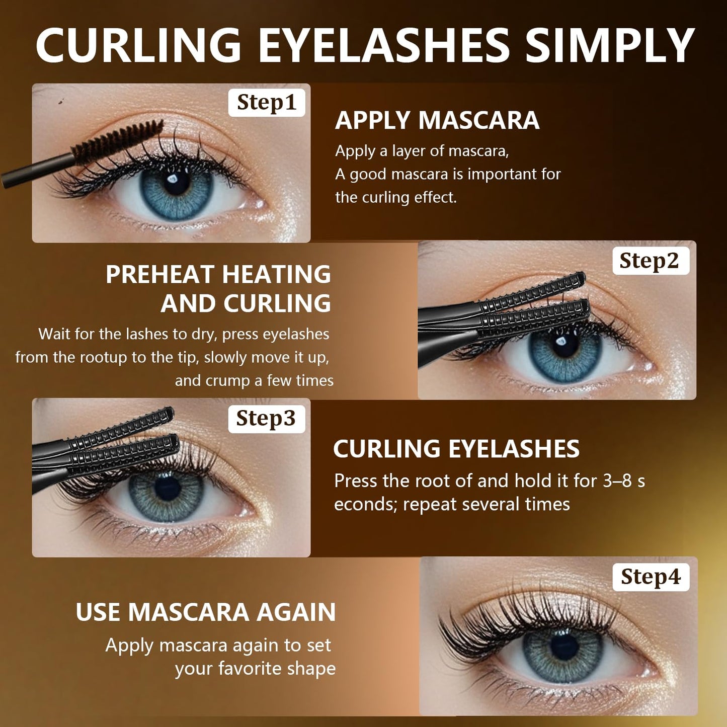 Heated Eyelash Curler - 2-in-1 Clip-Type Design, 3 Temperature Modes, USB Rechargeable Electric Eyelash Curler, Natural Curling 24H Long-Lasting Curl, Gift for Women & Girls, Shiny Black C