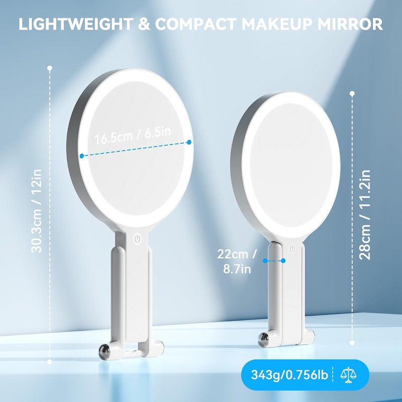 Travel Makeup Mirror with Lights - Double-Sided 30X/1X Magnifying | Portable Handheld with 3 Color Lighting & Adjustable Brightness