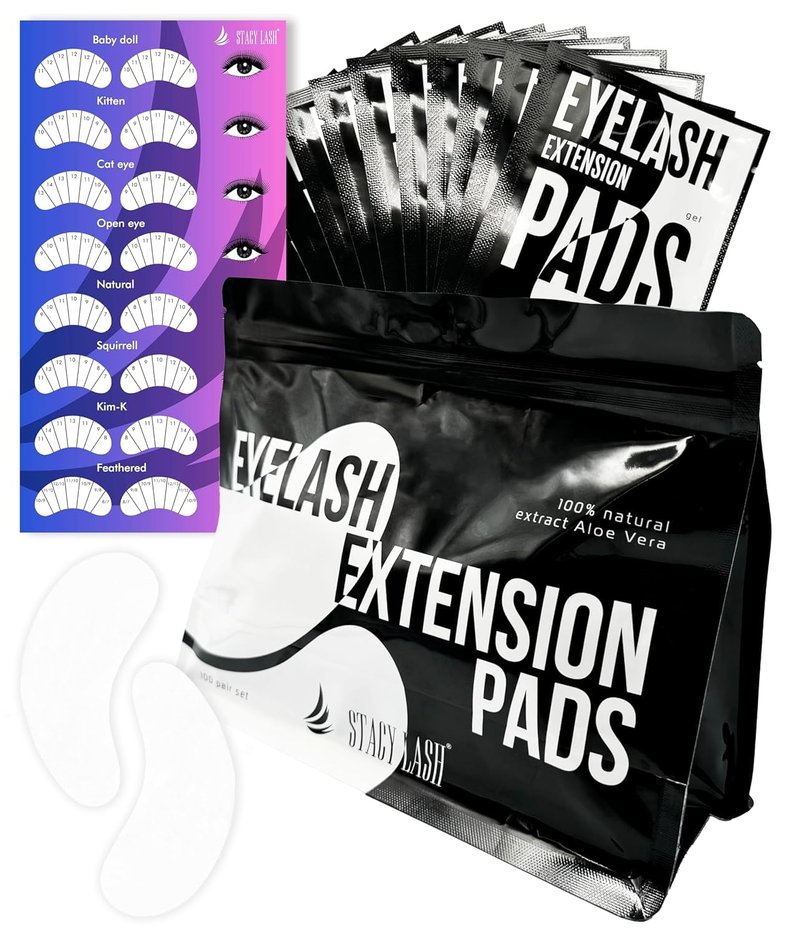 STACY LASH 100 Pairs Set Under Eye Gel Pads for Eyelash Extension - Lint Free Patches with Vitamin C and Aloe Vera Lash Supplies and Beauty tools - Hydrogel Eye Pads - Skin Moisturizes