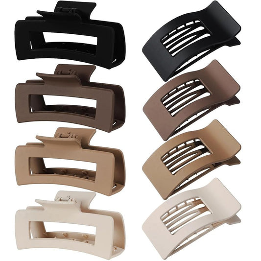 Hair Clips for Women - 8 Pack Large Matte No-Slip French Claw Clips | Ideal for Thick & Curly Hair (Brown)