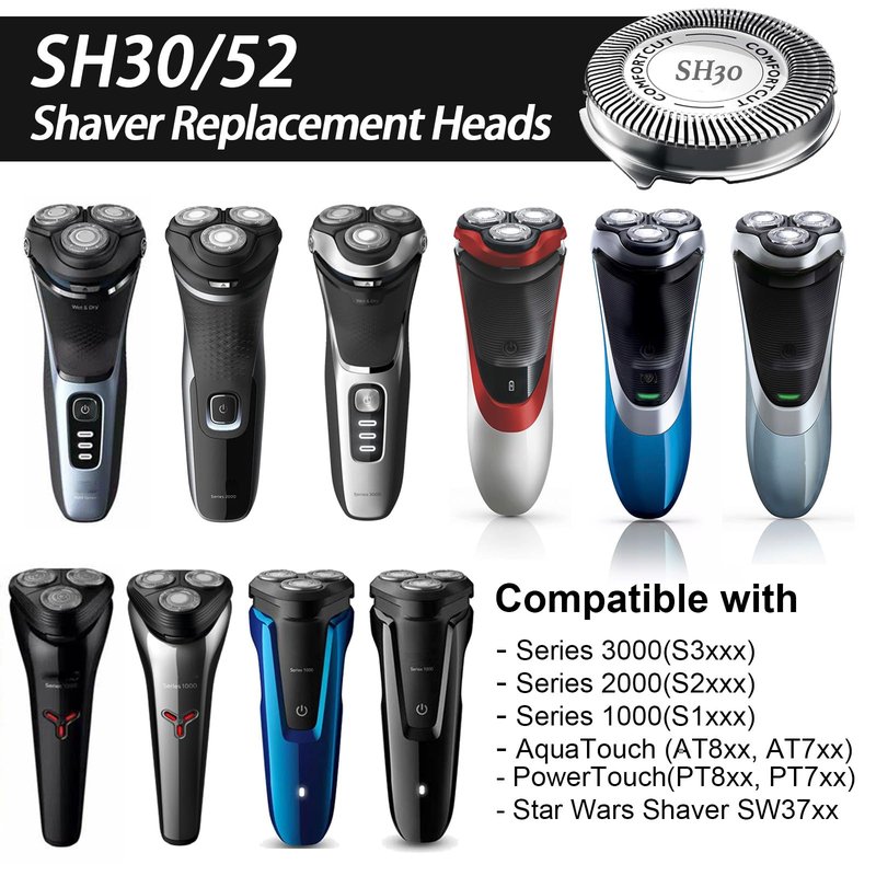SUPERNB SH30 Shaving Heads for Philips Norelcos Series 1000, 2000, 3000 and 5000X Razors, Shaver Replacement Blades with High Performance - Shave Wet and Dry, 6Packs.