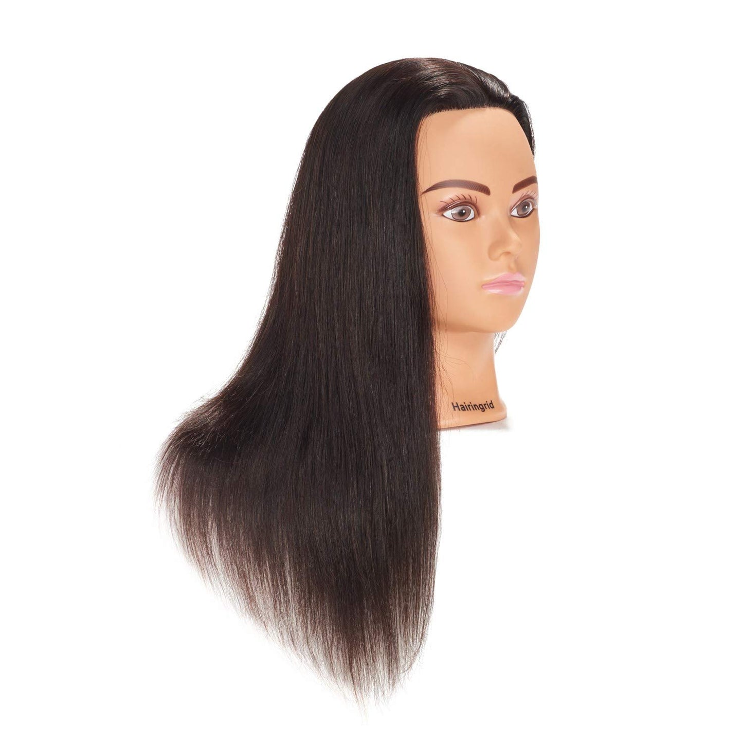 Hairingrid Mannequin Head - 20-22” 100% Human Hair Training Head with Clamp Holder