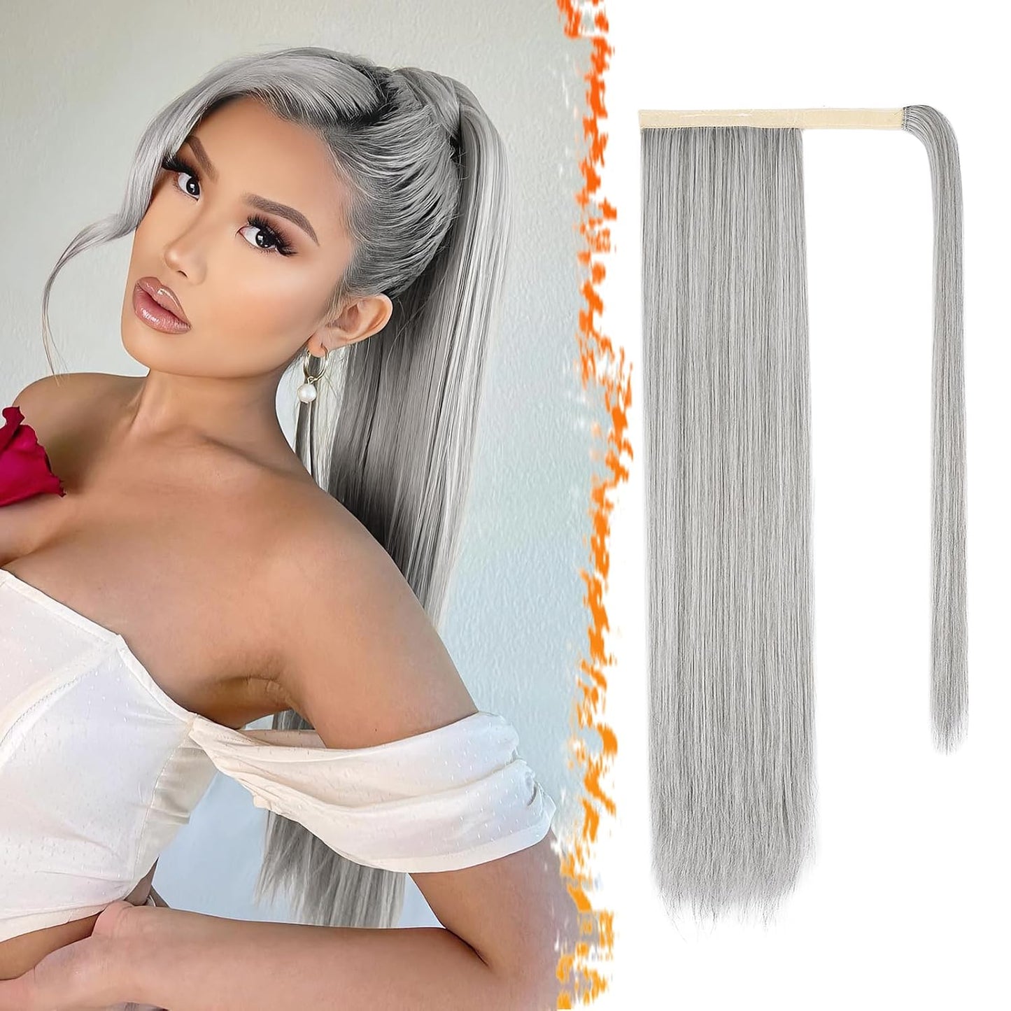 Dark Brown Straight Wrap Ponytail Extension - 24 Inch Clip-In Hairpiece for Black Women | Synthetic Hair