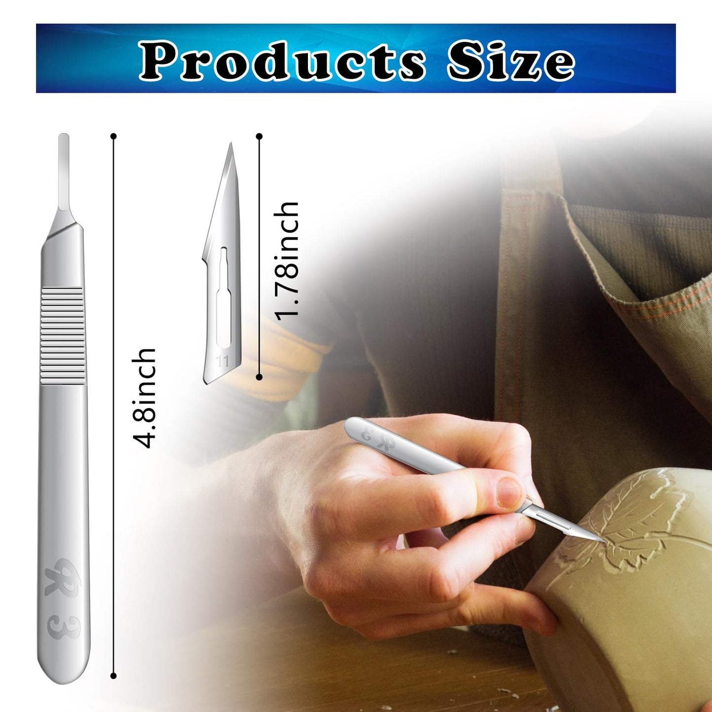 ZKKZOMA 20 Pieces Scalpel Blades #11 Scalpels Surgical Sterile Blades with #3 Scalpel Knife Handle,Individually Wrapped High Carbon Steel Blades for Callus Removal,Sculpting, Cutting,Crafts & More
