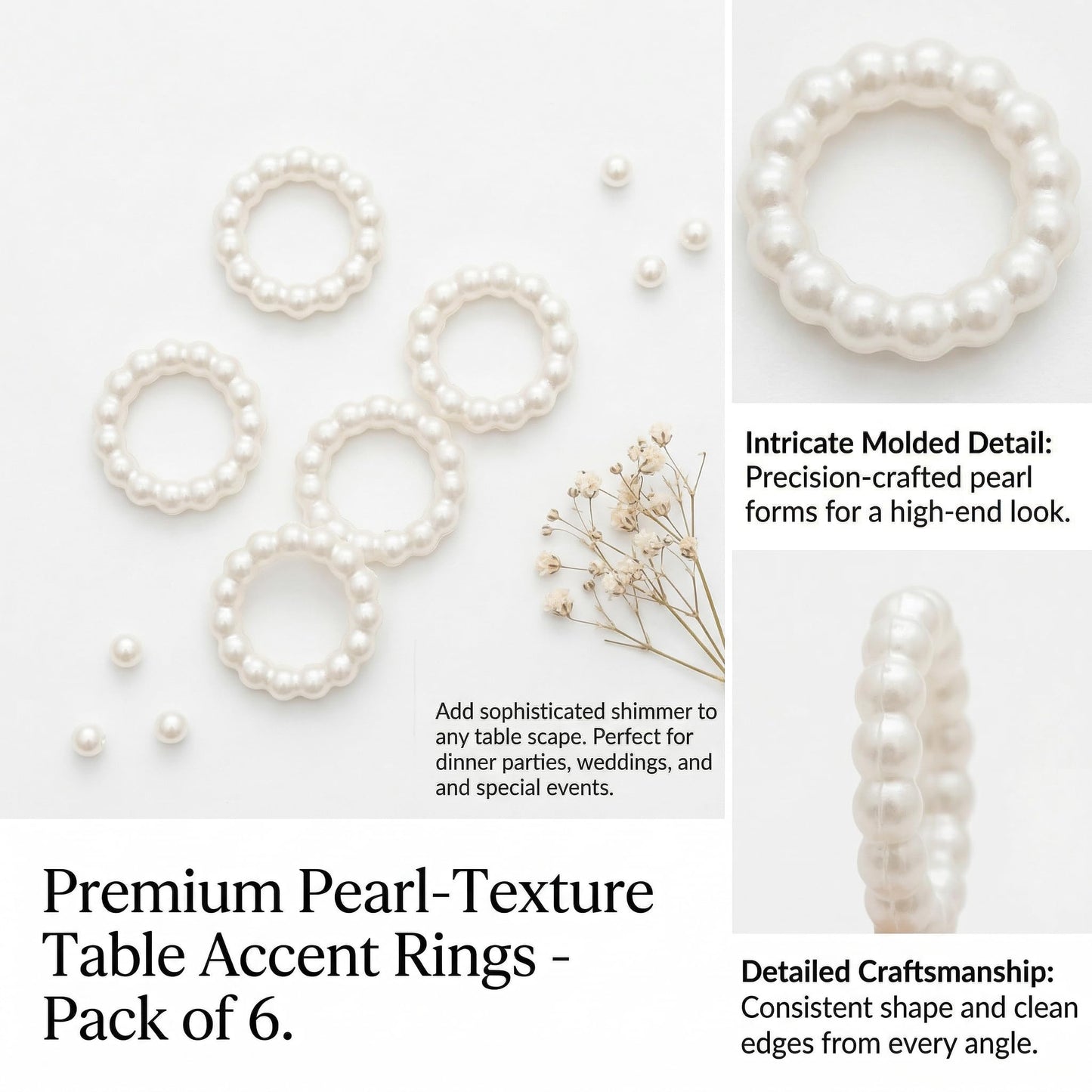 Pearl Circle Table Scatter Confetti - 50 Pcs Circle Shaped Plastic Faux Bead Charms for Wedding Table Decoration, DIY Crafts, Nail Art, Cake Topper, Bridal Shower and Party Centerpiece Ornaments