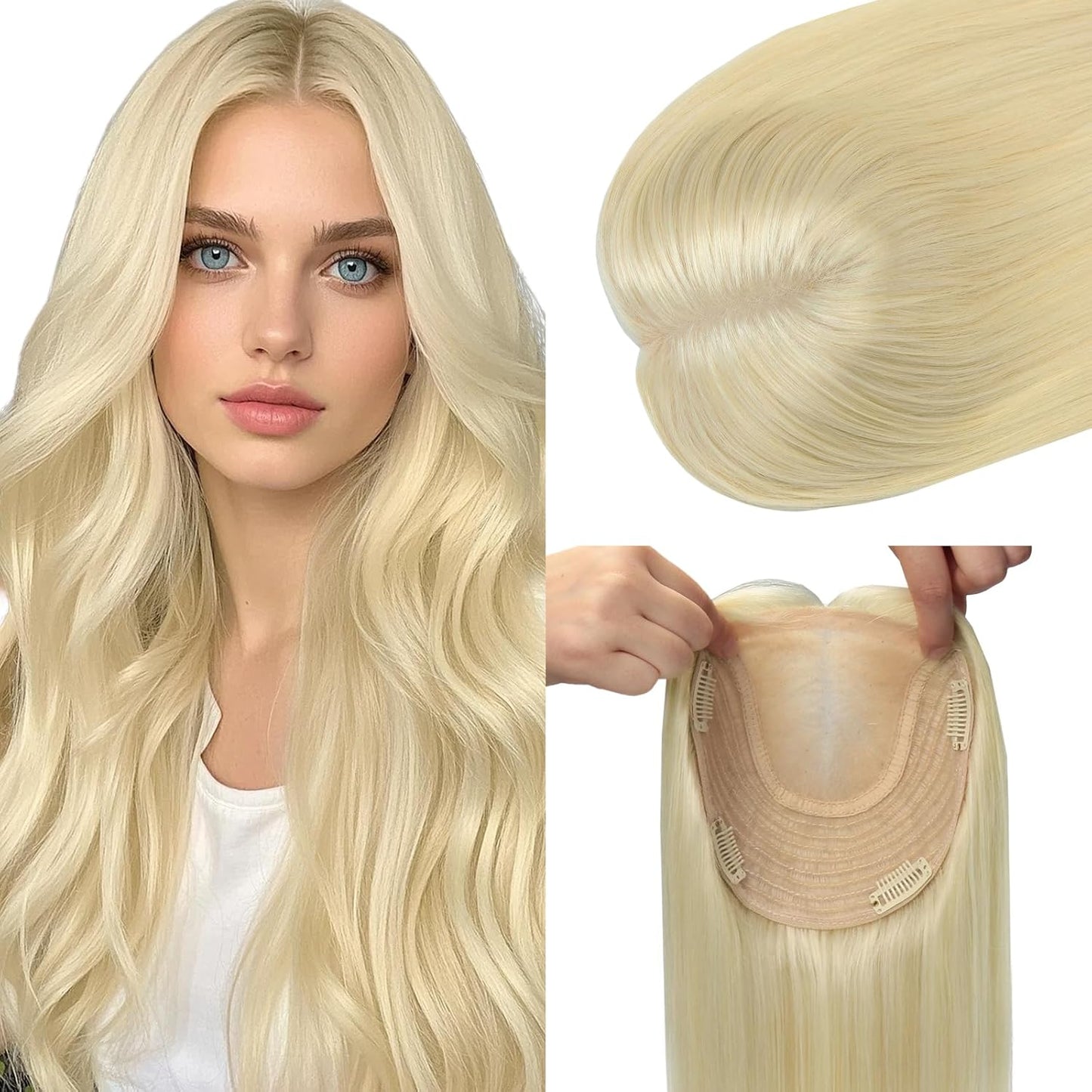 Real Human Hair Toppers for Women - Thinning Crown Solution | 6x7 Inch, 150 Density, 14 Inch Platinum Blonde