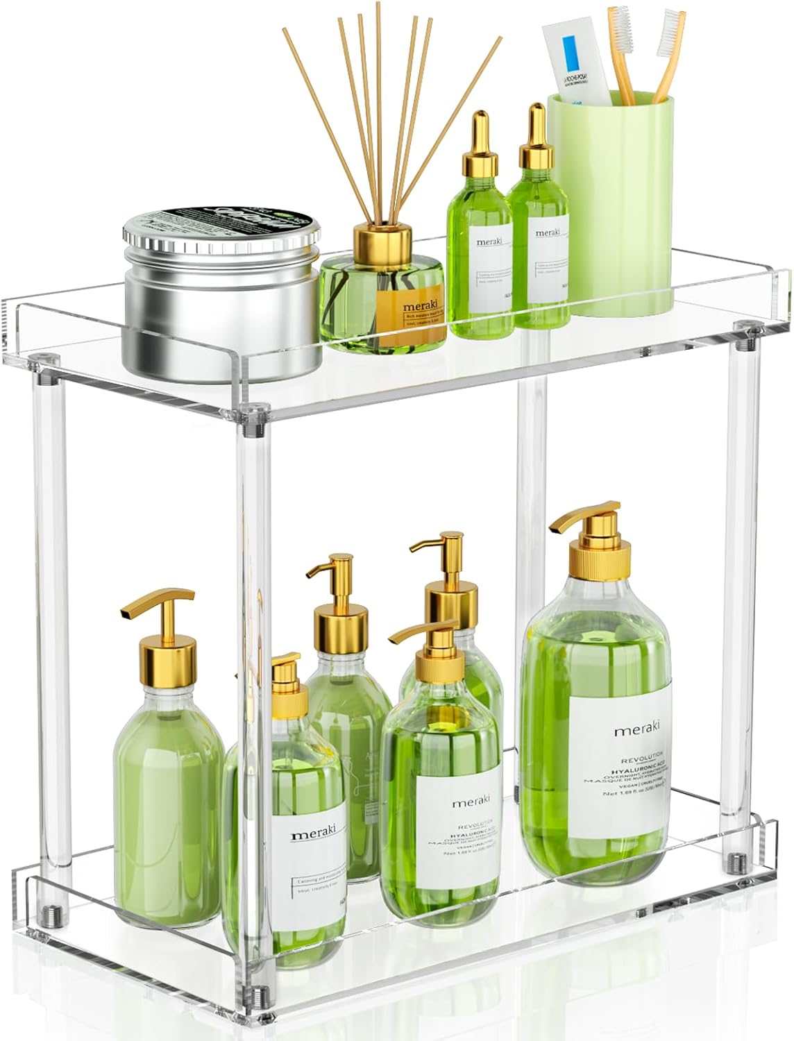 Clear Acrylic Bathroom Countertop Organizer - 2-Tier Storage Shelf for Makeup & Spice | Versatile Vanity Tray