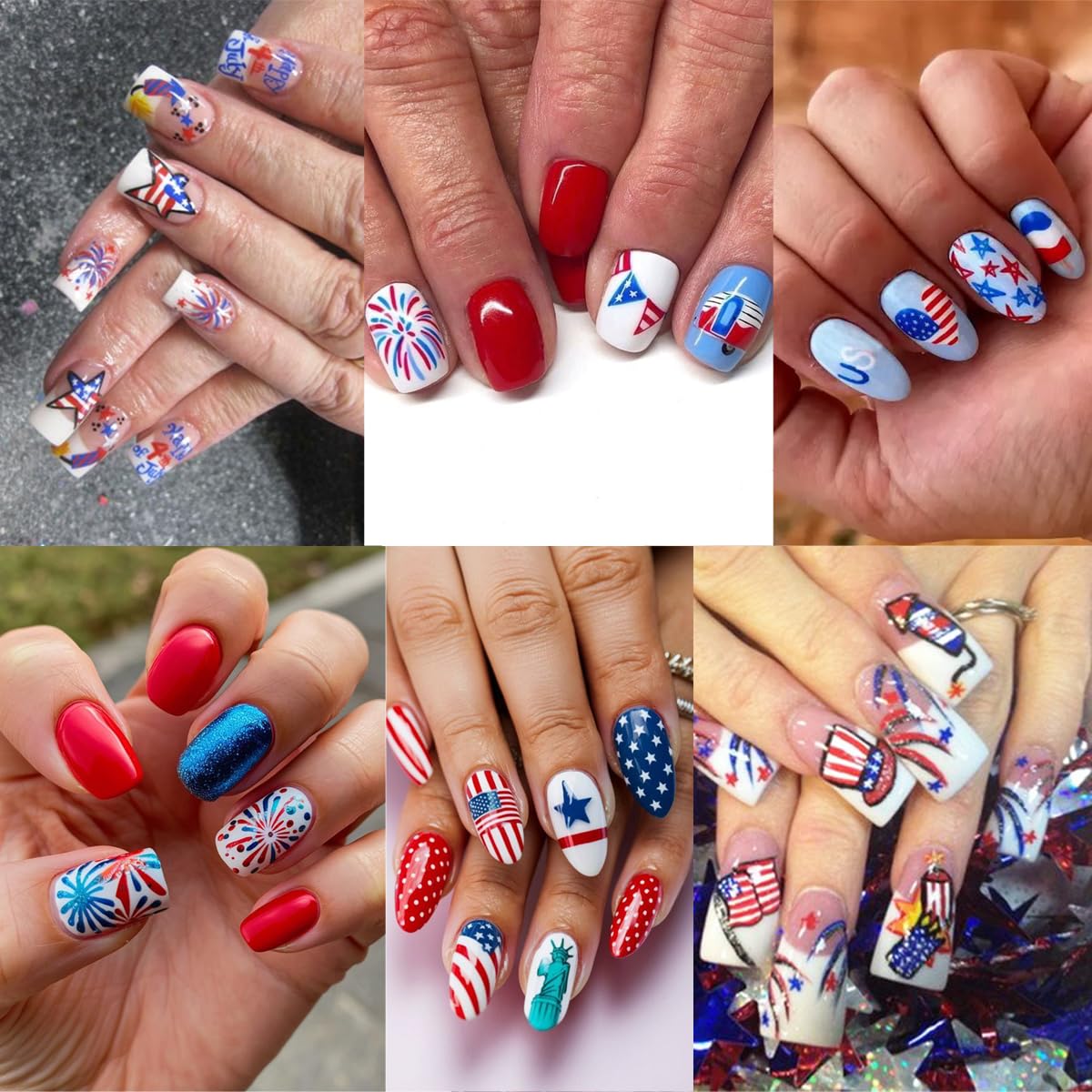 6 Sheets 4th of July Nail Stickers for Nail Art 3D Self Adhesive Independence Day Nail Art Stickers American Flag Stars Letters Fireworks Nail Decals Fourth of July Design Sticker for Women