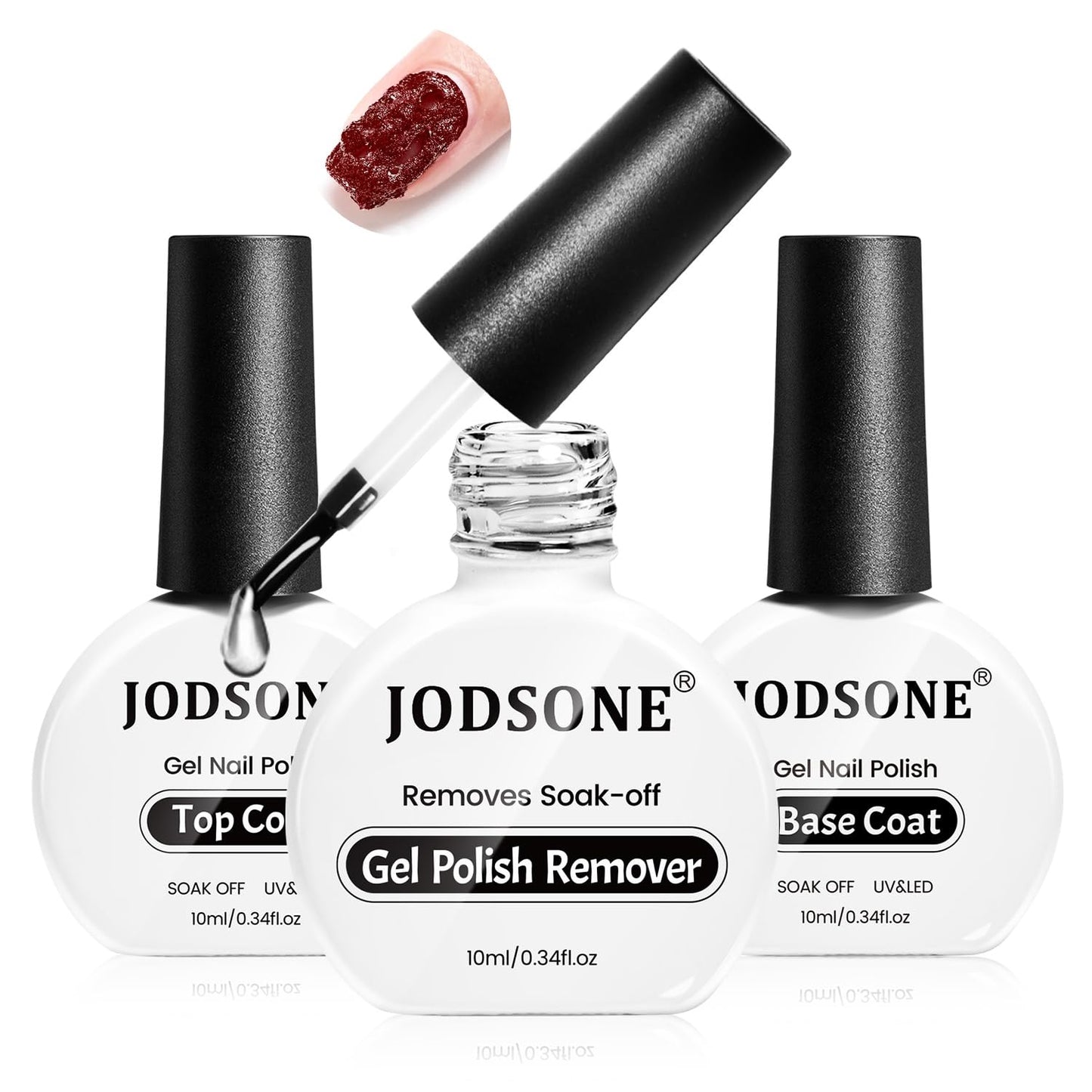 JODSONE Gel Nail Remover Set - 3Pcs 10ml Top & Base Coat for Quick Home Use | UV Light Curing Required