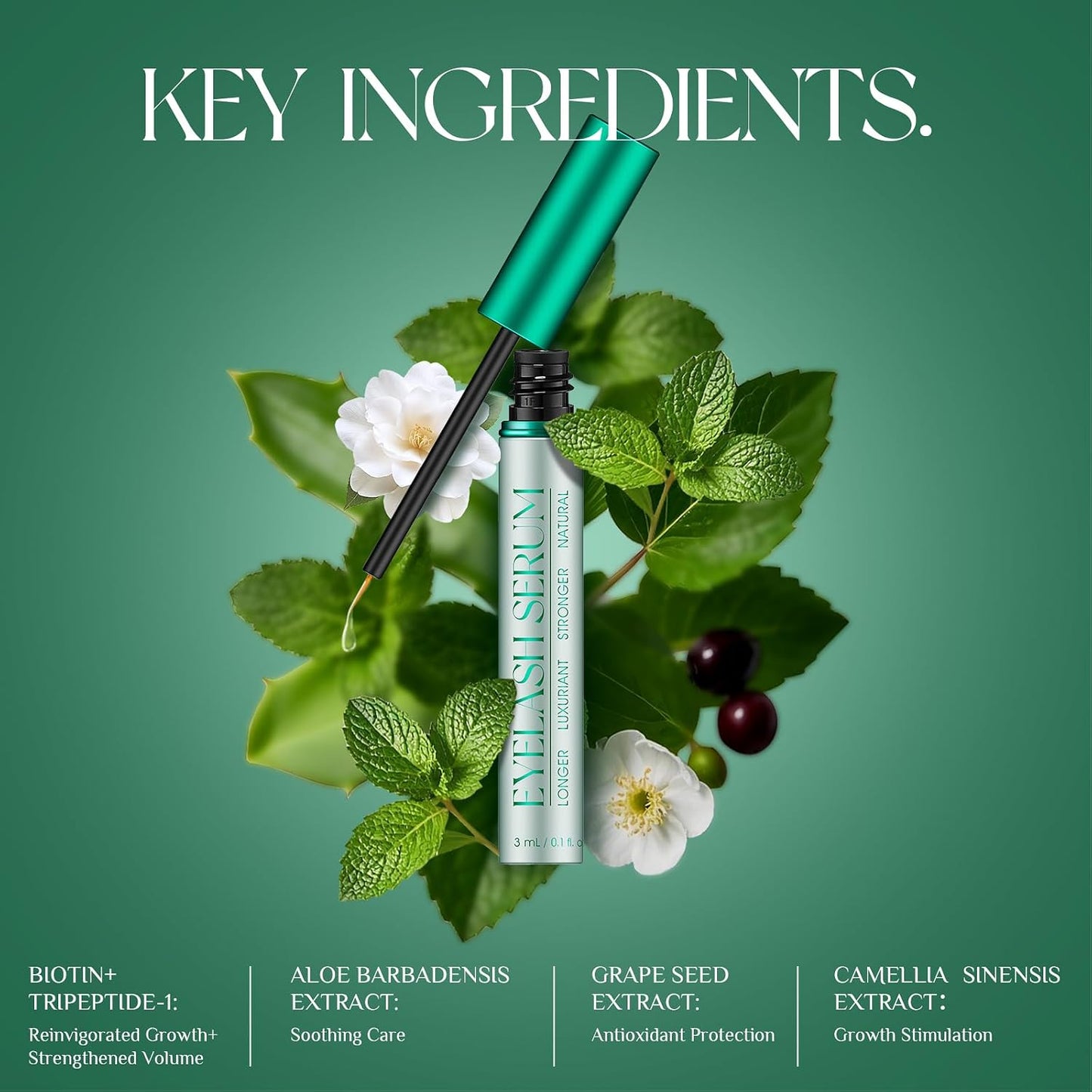 Vegan Lash Serum - Enhance Length & Density | Gentle Formula for Sensitive Eyes, 3mL (2-Month Supply)