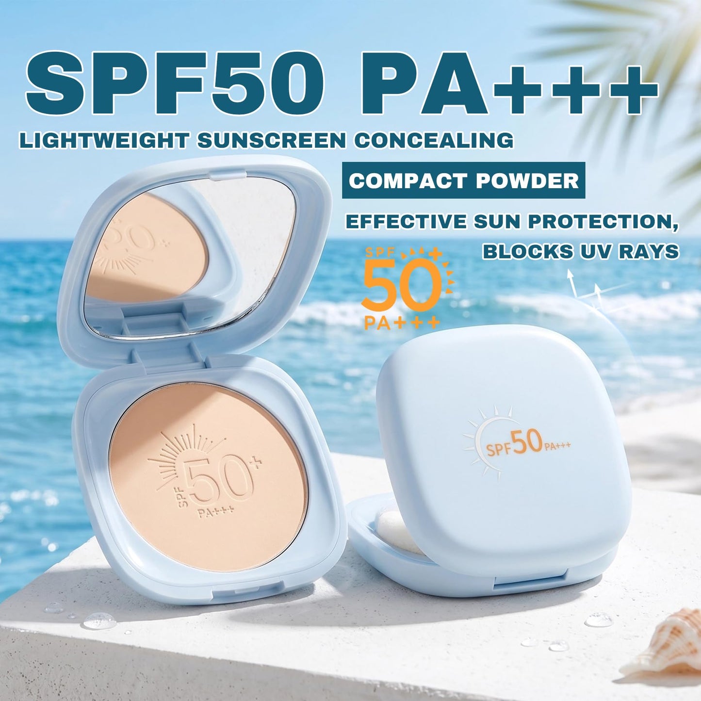 Face Powder Makeup Foundation,Lightweight Concealing Sunscreen Setting Face Pressed Compact with SPF 50,Oil-Control,Long-Lasting Pressed Powder Foundation,100g