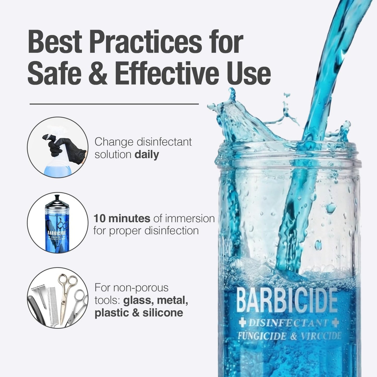 Barbicide Disinfectant Concentrate - Hospital-Grade Germicide for Salons | 16 Fl Oz Pint, Anti-Rust Solution for Tools