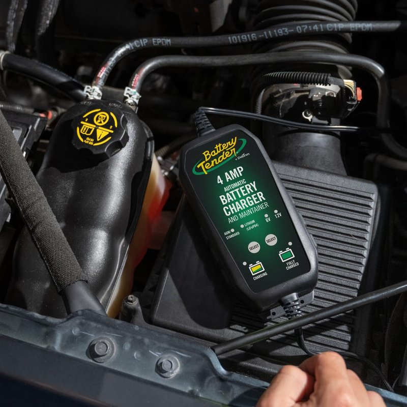 Battery Tender 4 AMP Battery Charger and Maintainer - Automotive Switchable 12V or 6V Smart Automatic for Cars SUVs and Trucks - Lead Acid, AGM, Gel, & Lithium Battery Charger - 022-0209-BT-WH