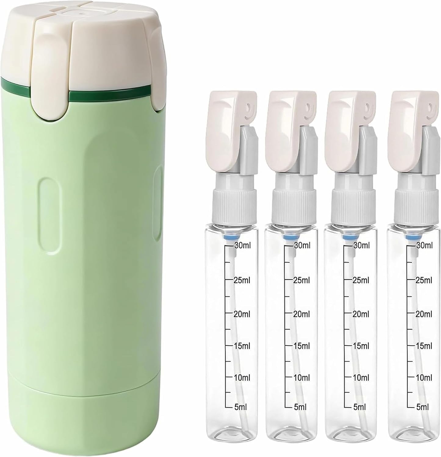 Travel Dispenser Set - 4 in 1 Leak Proof Refillable Bottles for Shampoo, Conditioner, Lotion | Portable Toiletry Containers (Green)
