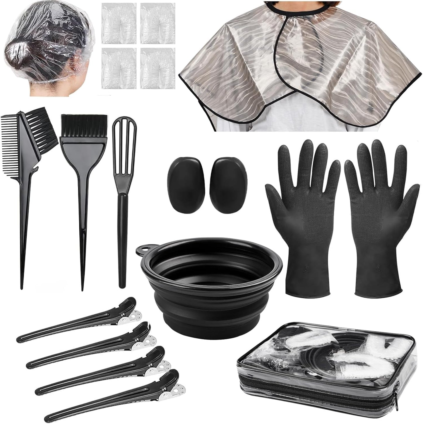 Xarchy 19-Piece Professional Hair Bleach Kit - Complete Hair Coloring Set with Brush, Bowl, Clips & Earmuffs for Home Highlighting