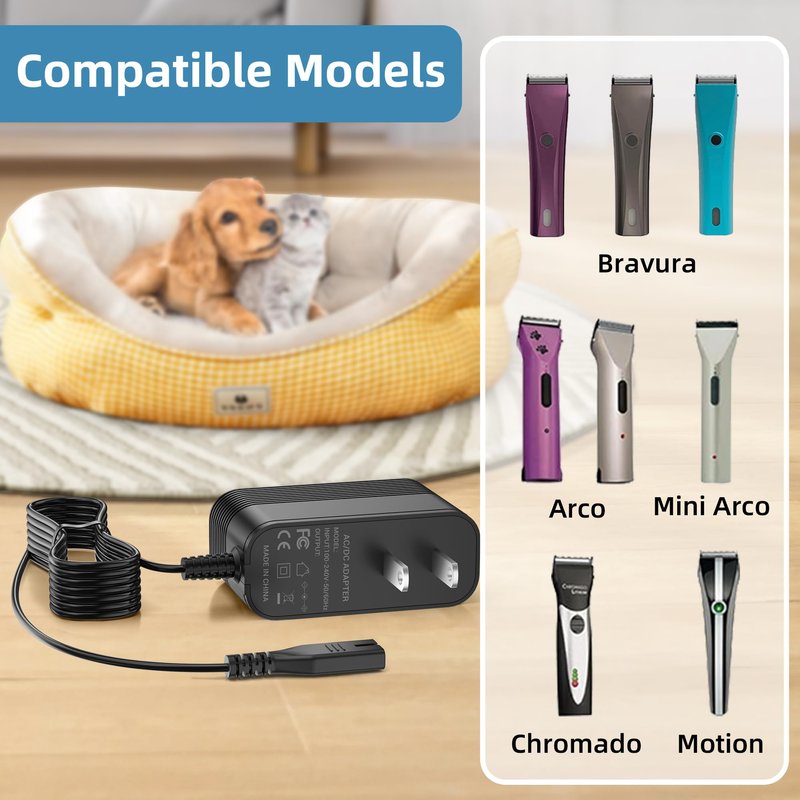 Charger Compatible with Wahl Animal Cordless Clippers, Power Adapter for Wahl Arco, Bravura, Chromado, Motion, Mini Arco Cordless Clippers Charger (1881-2800)