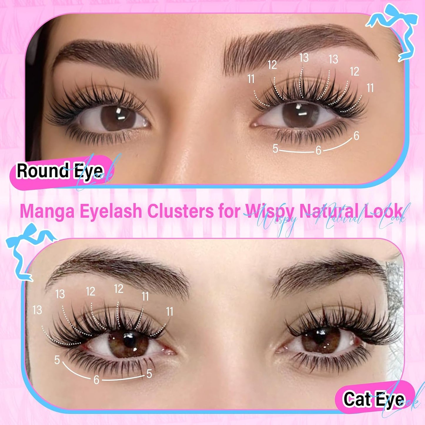Natural Lash Clusters - DIY Wispy Eyelash Extensions | C-Curly 11-13mm Short Lashes - 164pcs