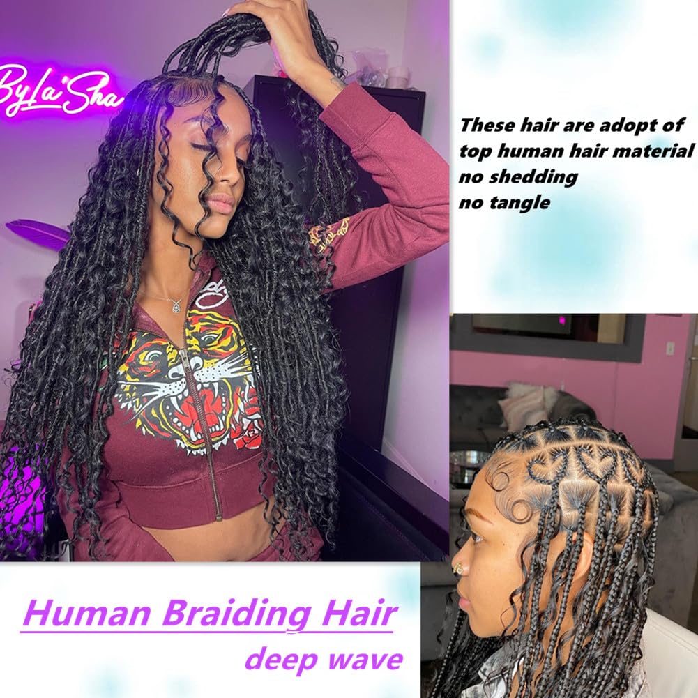 Boho Human Braiding Hair Curly for Boho Braids Bohemian 100% Human Hair for Braiding Wet and Wave Deep Wave Bulk Human Hair for Boho Knotless Braids No Weft 2 Bundles