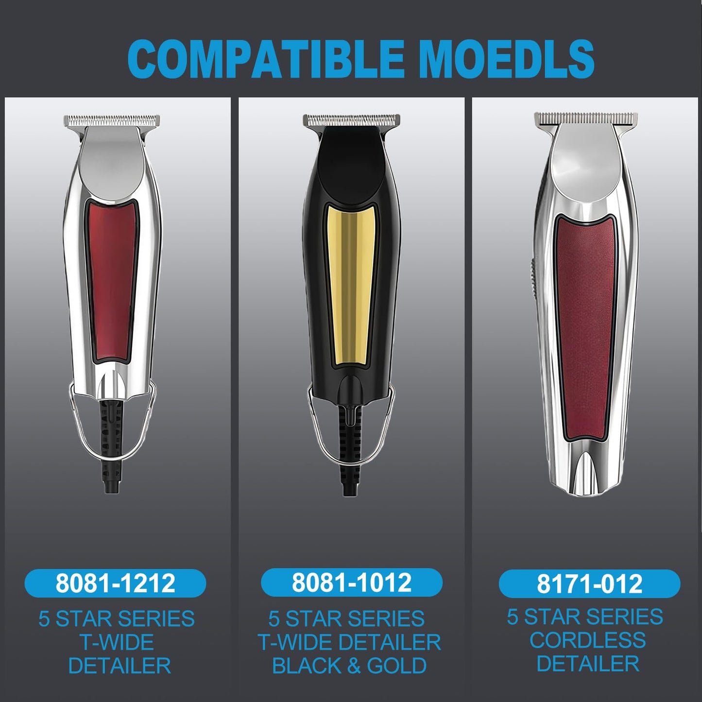 2215 T Wide Adjustable Trimmer Blades for Wahl 5 Star Series Detailer (8081) & Cordless Detailer LI (8171), Model 2215