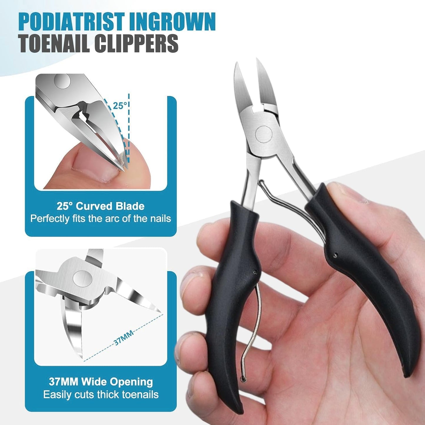 Toenail Clippers for Thick Nails - Heavy Duty Angled Head Design | Ideal for Seniors & Ingrown Toenails