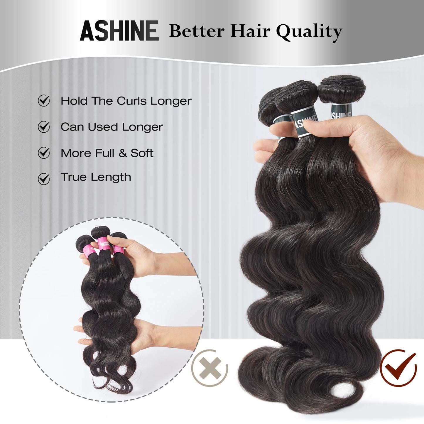 ASHINE Human Hair Bundles Body Wave, Unprocessed Cambodian Raw Hair Bundles for Women Natural Black 14 16 18 Inch, Keep Soft and Silky After Multiple Washes