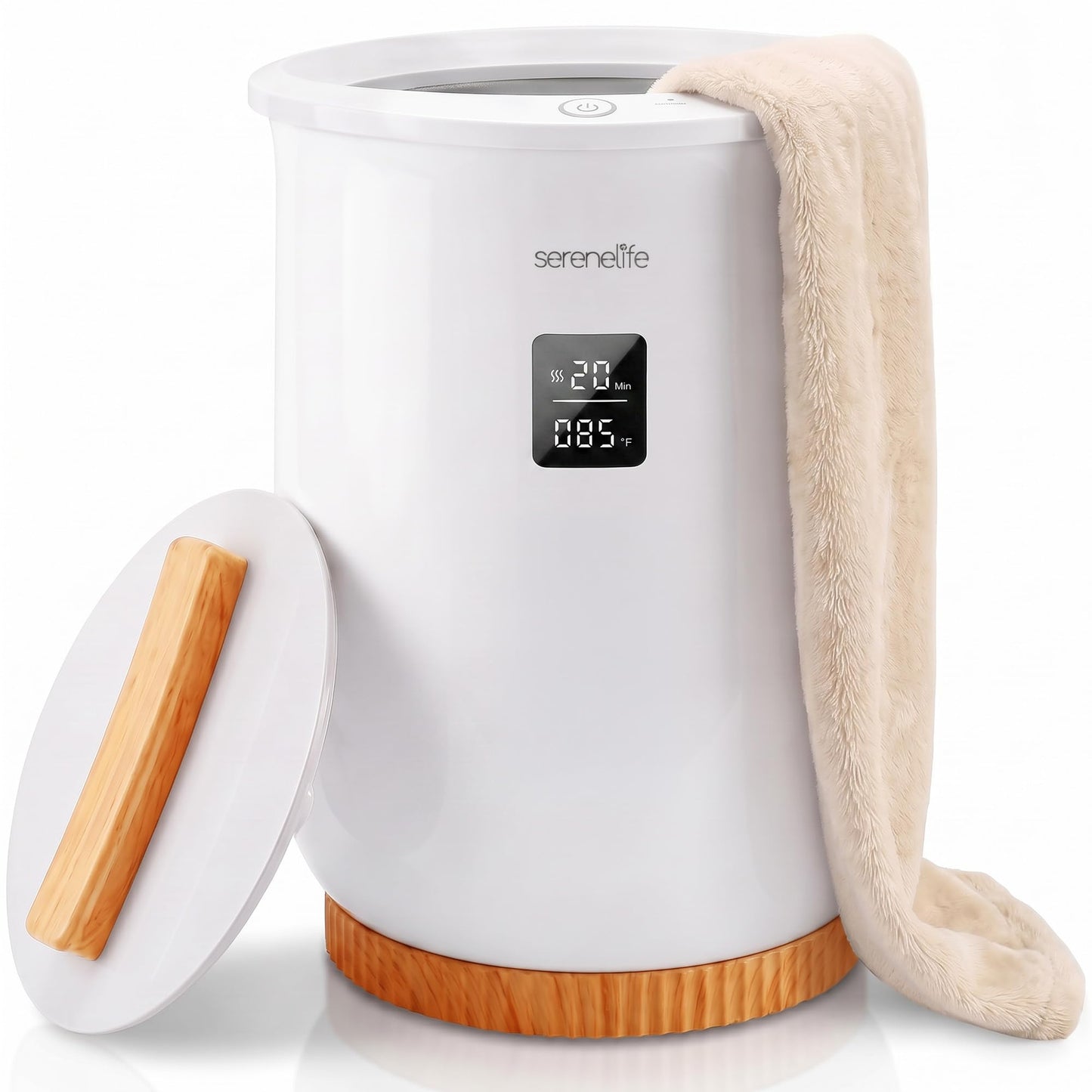 SereneLife Digital Display Bucket Towel Warmers, White Large Towel Warmer for Spa and Bathroom, Luxury Towel Heater Gifts for Him & Her, Auto Shut-Off, Fits 2 large, Blankets, Bathrobes, PJ's