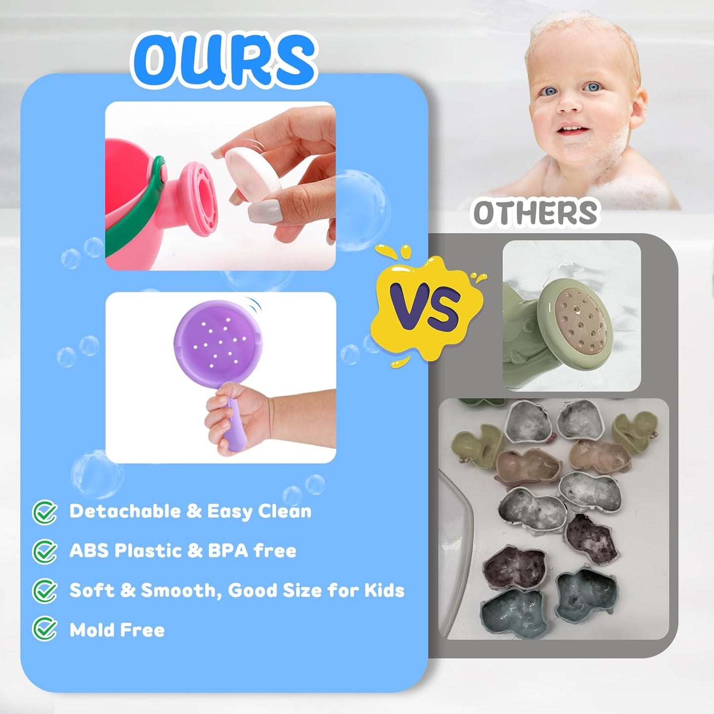 Baby Bath Toys for Toddlers Ages 1-3 | Mold-Free Fun for Bathtubs, Pools & Beaches - 5 PCS (Random Colors)