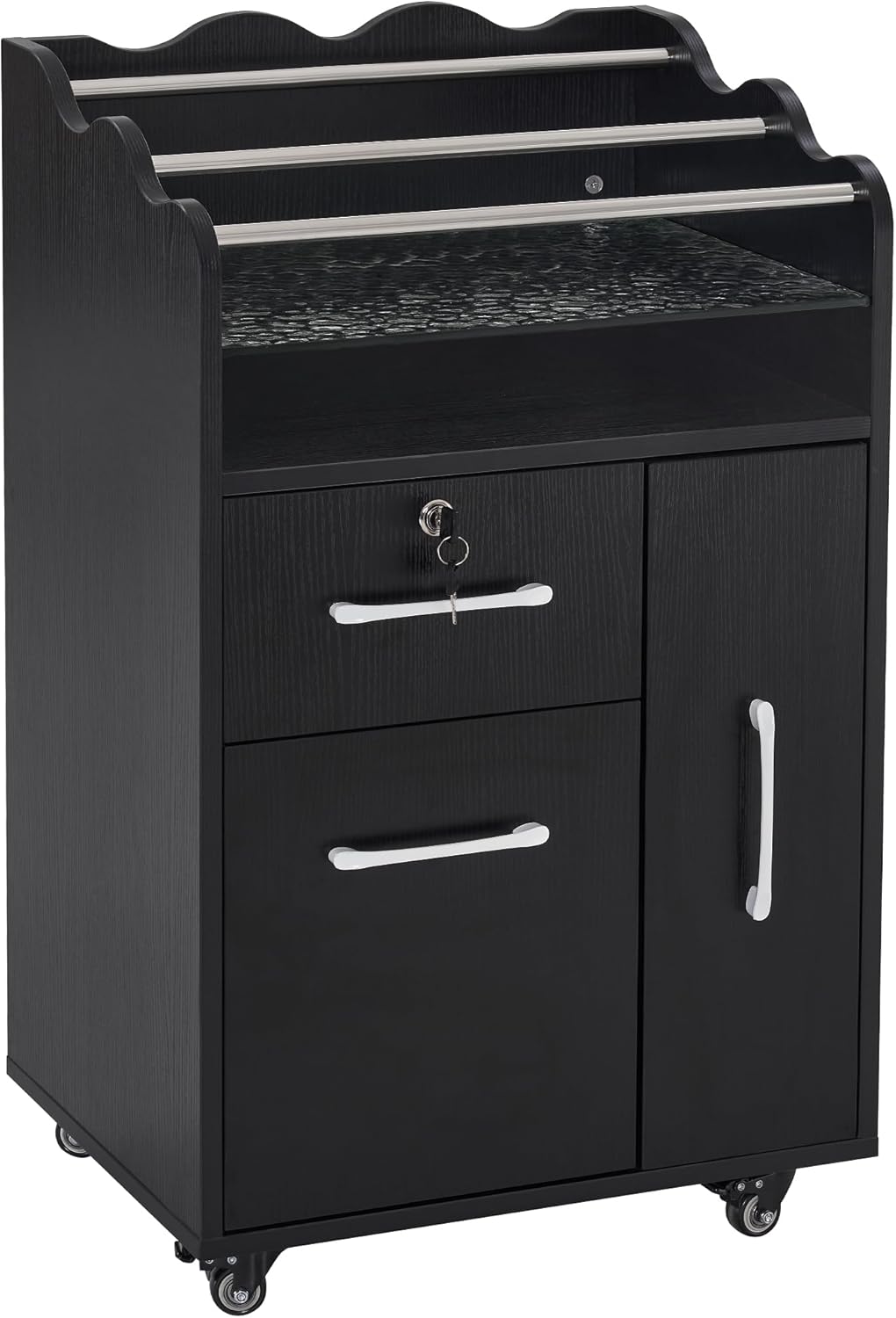 Salon Cart with Storage Drawer - Rolling Barber Trolley for Hair Stylists | Black