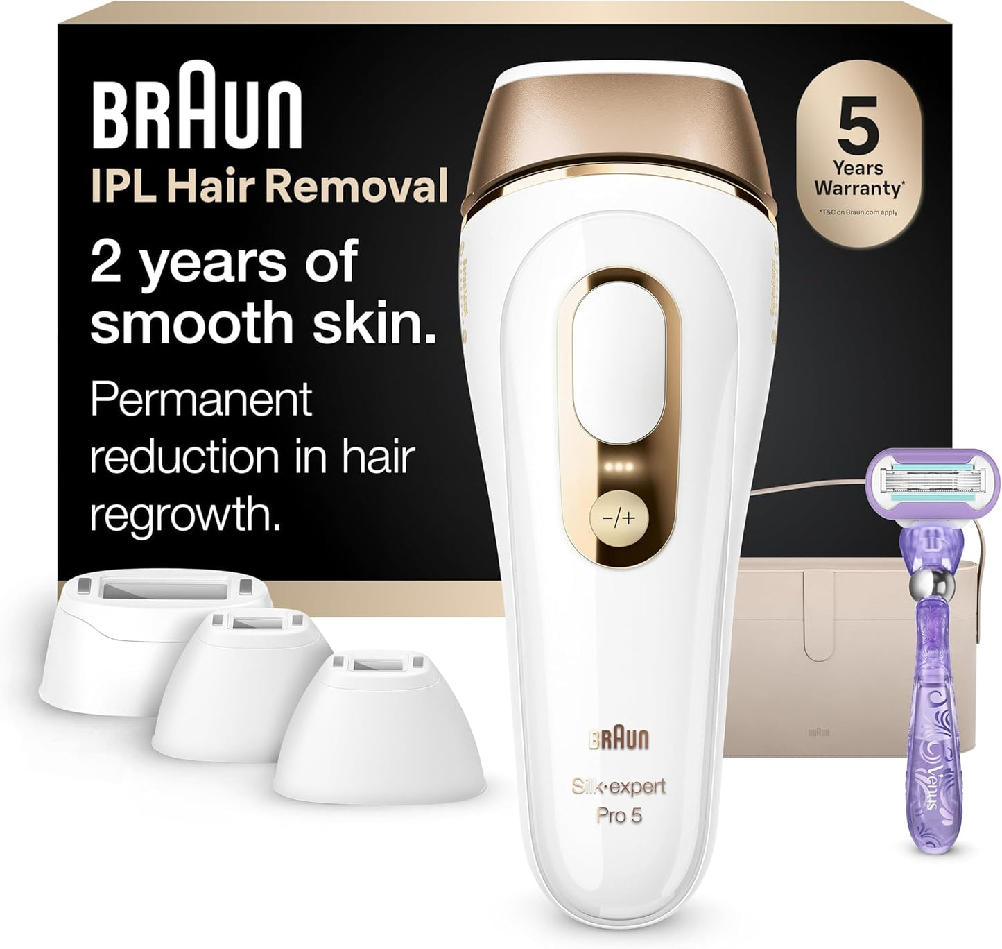 Braun Silk·Expert Pro 5 - IPL Hair Removal Device for Women & Men | At-Home Permanent Laser Hair Reduction, 4 Heads