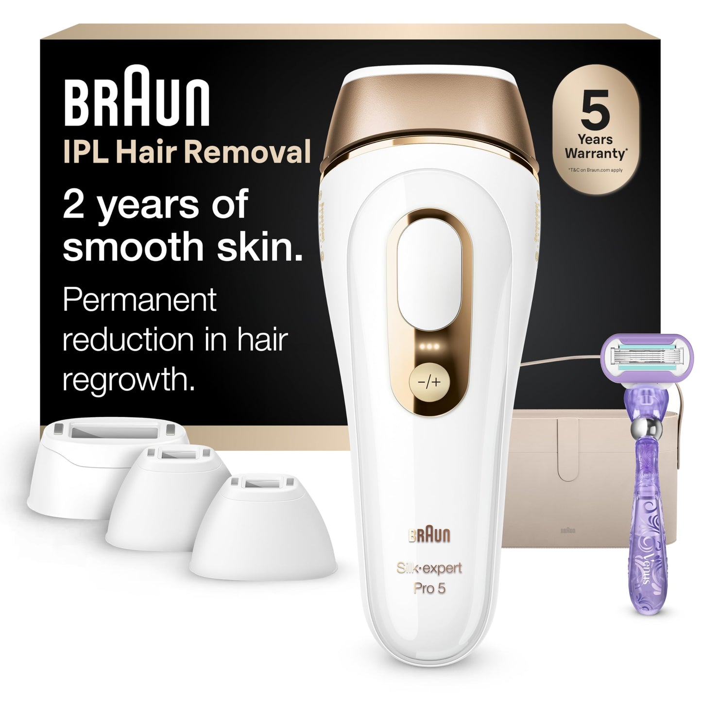 Braun IPL, Silk·Expert Pro 5, IPL Hair Removal for Women and Men, Permanent Laser Hair Reduction At-Home, 4 Heads, IPL5347