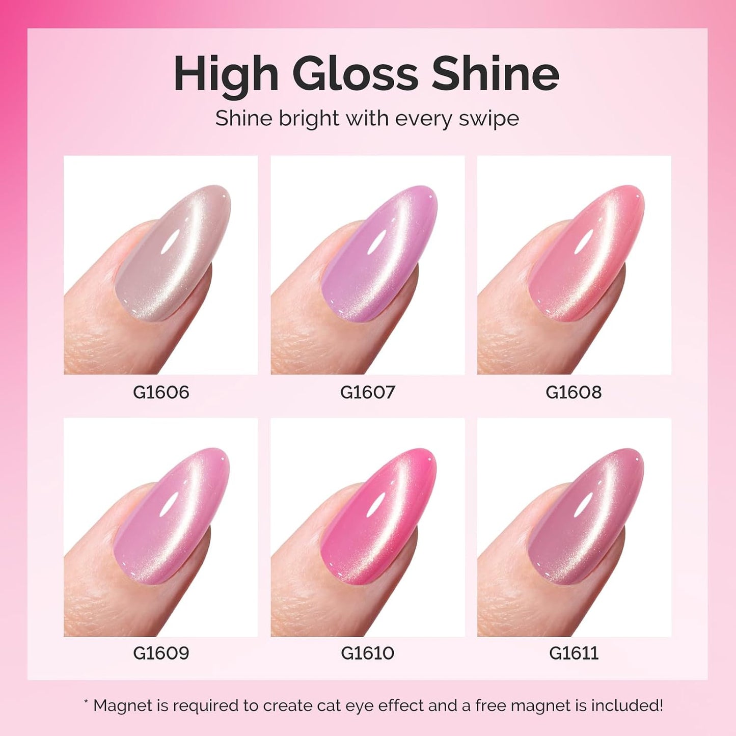 MelodySusie Cat Eye Gel Nail Polish Set - 6 Pcs Glitter Holographic Magnetic Polish | 0.26 Fl Oz Each