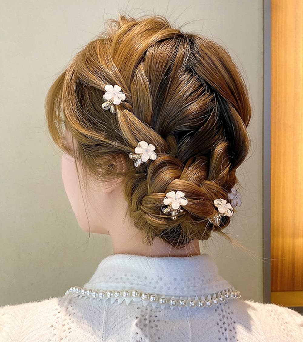 10 Pcs Small Crystal Flower Hair Claw Clips, 0.8" Mini Metal Bangs Pins for Thick Curly Hair Accessories for Women & Girls