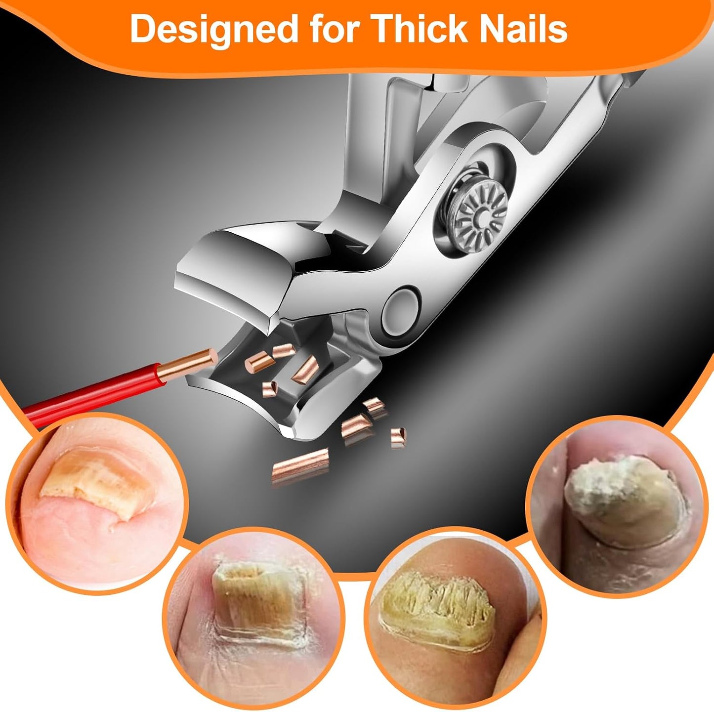 Long Handle Toenail Clippers - Ergonomic Design for Thick Nails | 15mm Wide Jaw Opening, Curved Blade