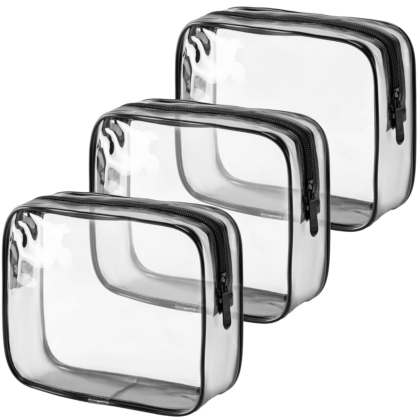 TSA Approved Clear Toiletry Bag Set - 3 Pcs Quart Size Travel Makeup & Cosmetic Organizer | Black