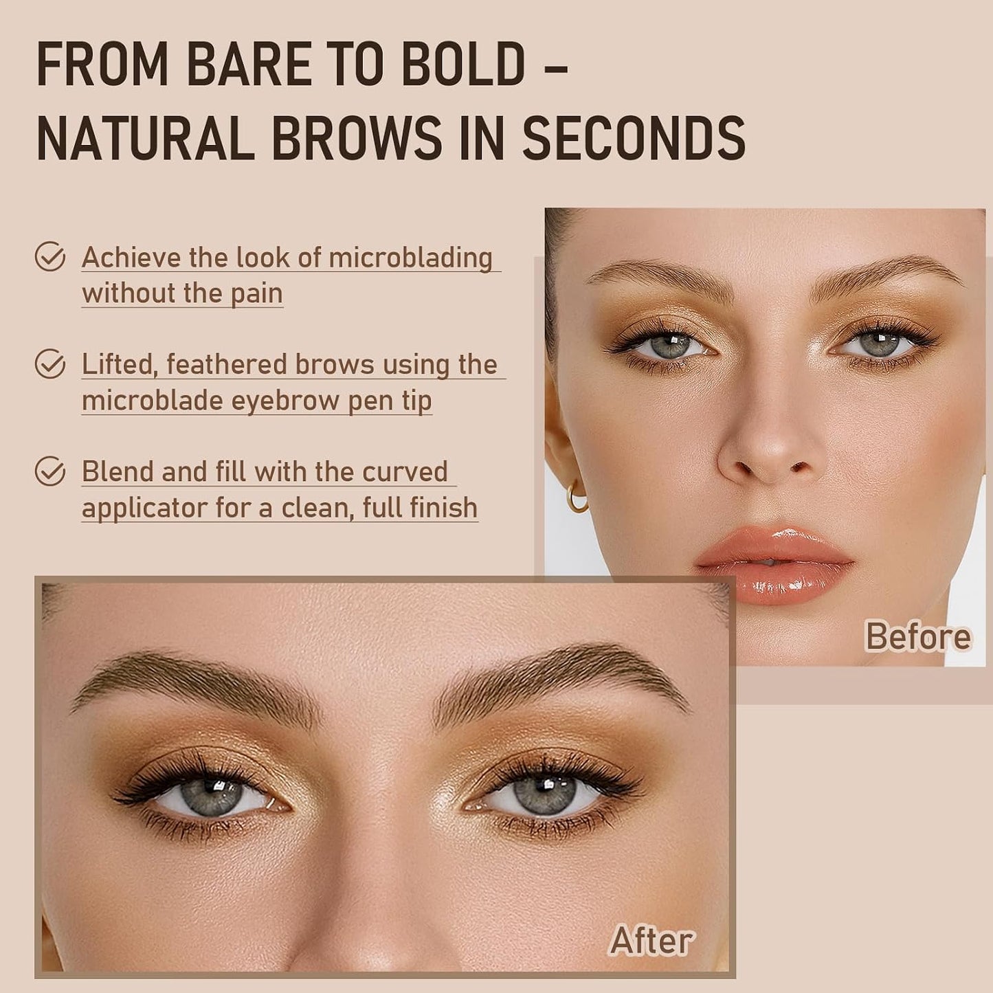 Microblading Eyebrow Pencil - Dual-Ended 2-in-1 Liquid with Curved Tip | Waterproof 4D Brow-Fection in Brown