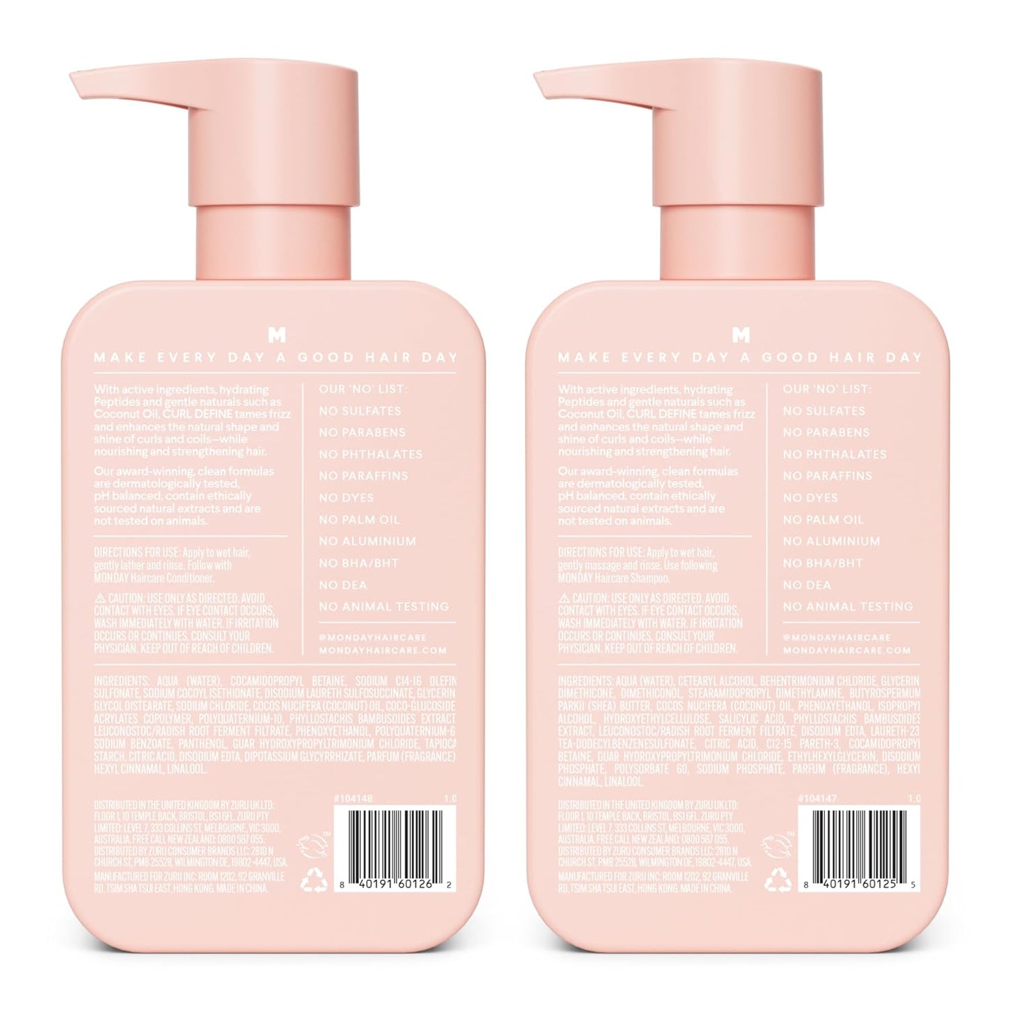 Curl Define Shampoo and Conditioner Set - Nourishing Coconut Oil & Shea Butter | 12 oz Each, Tames Frizz