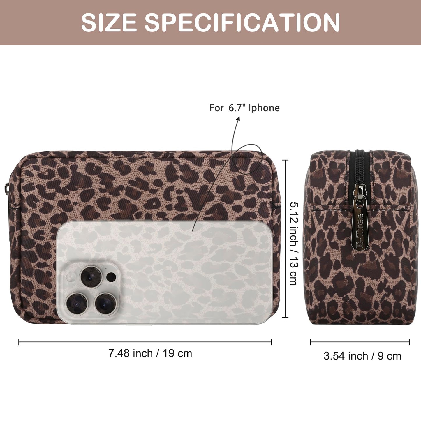 E-Tree Leopard Print Makeup Bag for Women Cosmetic Pouch Toiletry Case