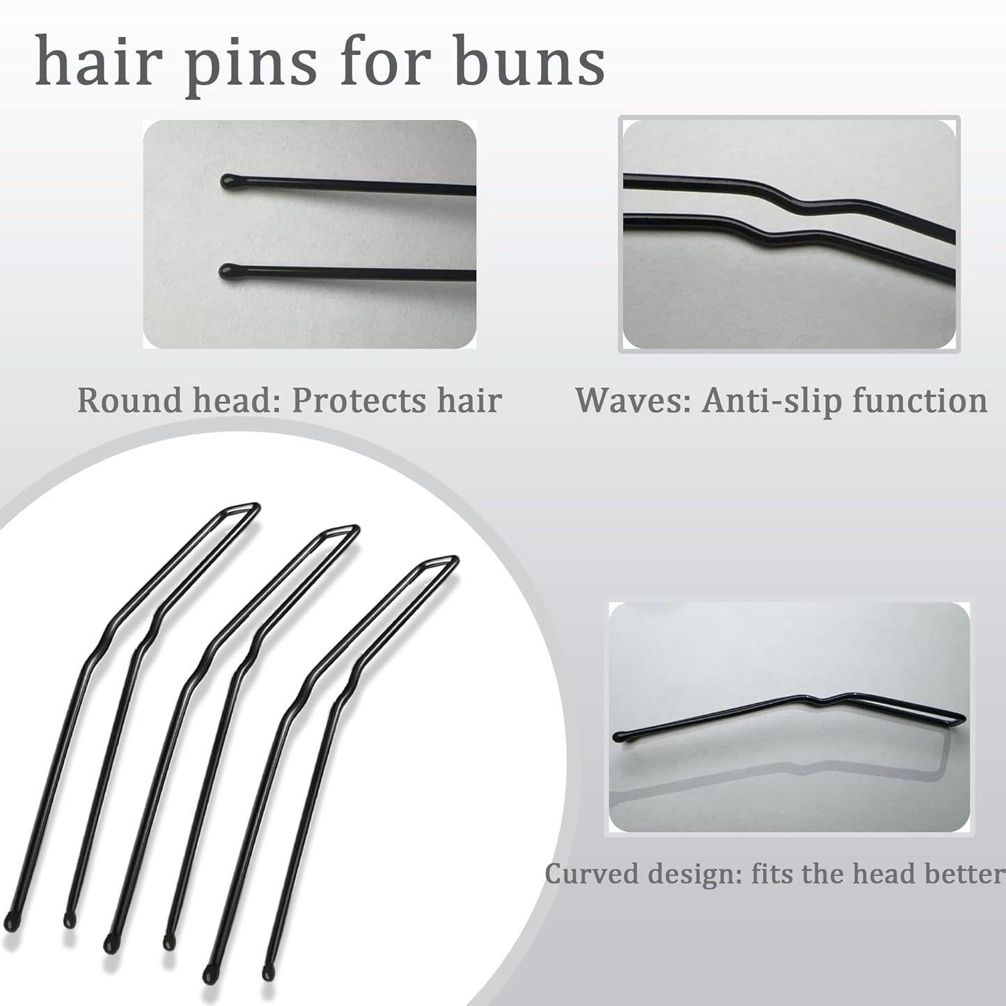 U-Shaped Hair Pins for Buns - 36 Pcs Large Black Bobby Pins for Thick & Curly Hair | 3 Inch Length
