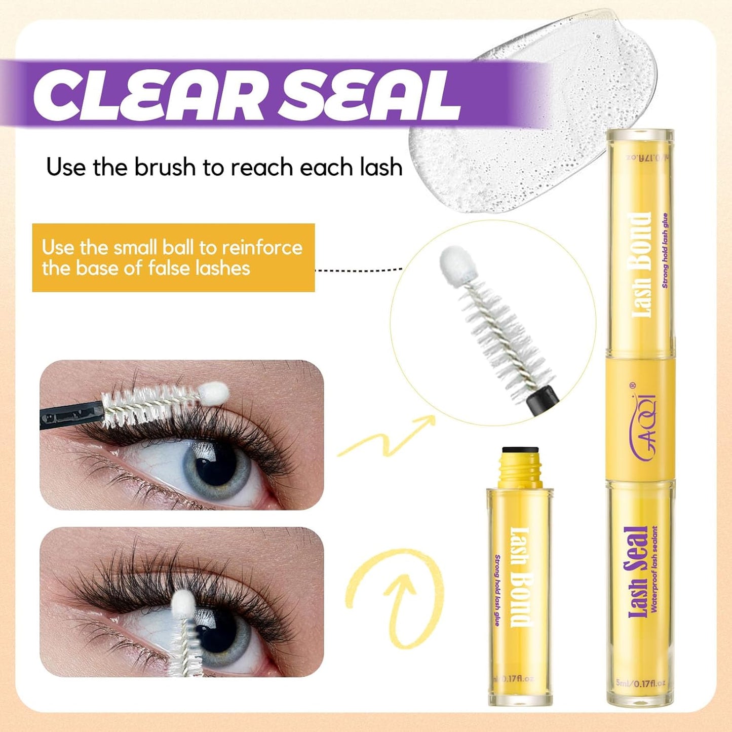 Lash Bond and Seal Waterproof - Strong Hold Eyelash Glue for DIY Extensions | 10ml, Gentle Formula, Lasts 72+ Hours