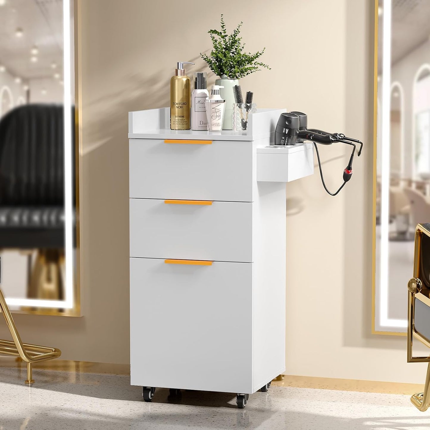 Salon Cart with Wheels - 3-Tier Rolling Hair Styling Station with Drawers & Adjustable Shelf | Mobile Organizer for Salon & Spa - White