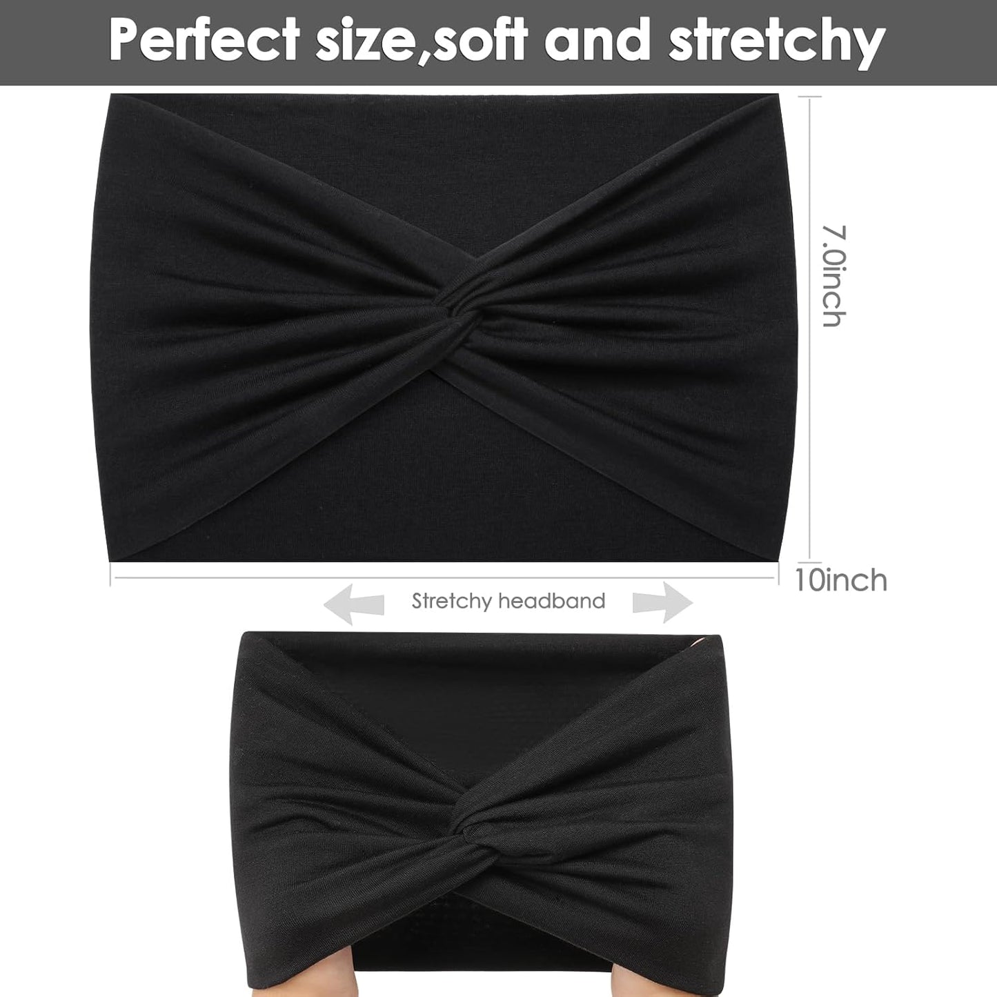 Extra Wide Headbands for Women - 7" Large Cotton Turban Knotted Bandana | 3Pcs White & 3Pcs Black