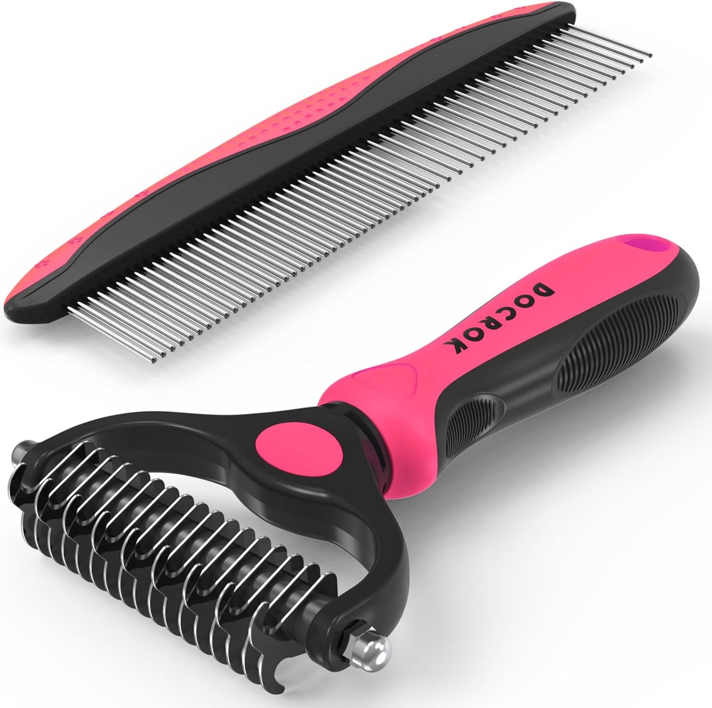 Pet Grooming Combo - Blue Deshedding Brush & Metal Comb for Detangling Long Matted Fur | Ideal for Cats & Dogs