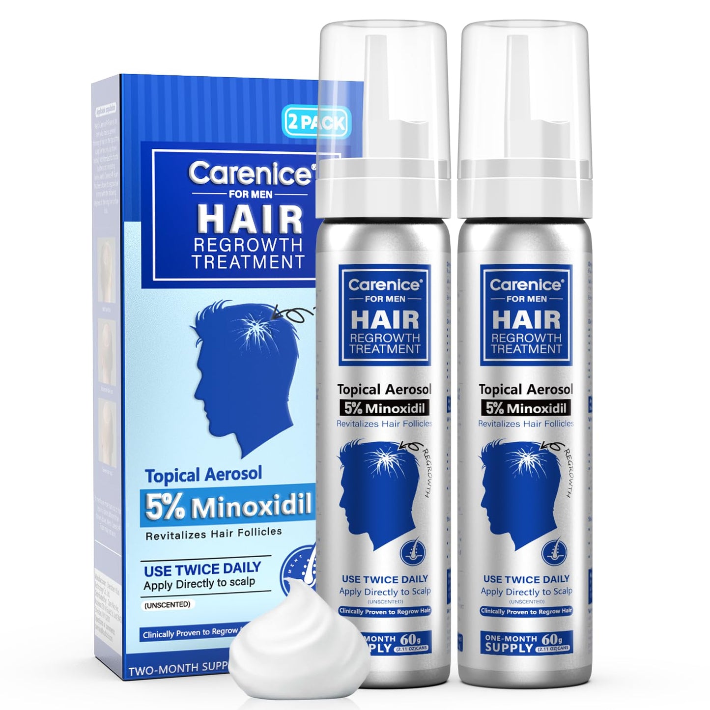 Minoxidil Foam for Men - 5% Hair Growth Treatment with Biotin | Unscented, 4.22oz, 2 Month Supply